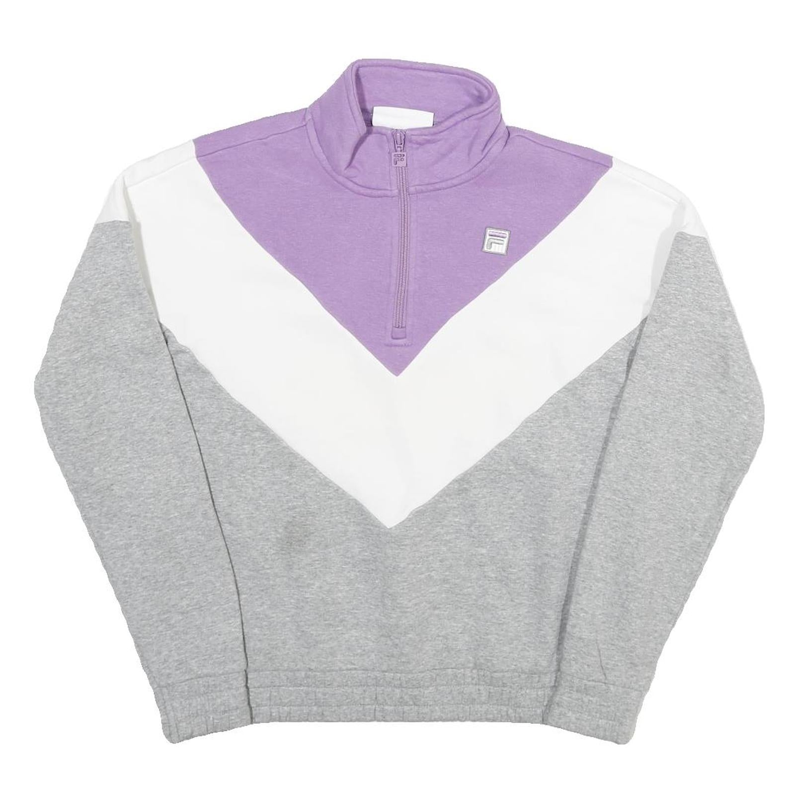 FILA Womens Purple & White & Grey Cotton Blend 1/4 Zip S Sweatshirt Pullover Refurbished - N/A refurbished available on Cerqular