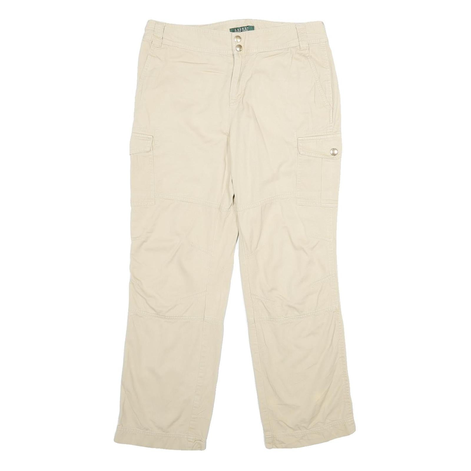 LAUREN RALPH LAUREN Womens Cotton Blend Beige Regular Fit Straight Leg Trousers Refurbished - N/A refurbished available on Cerqular