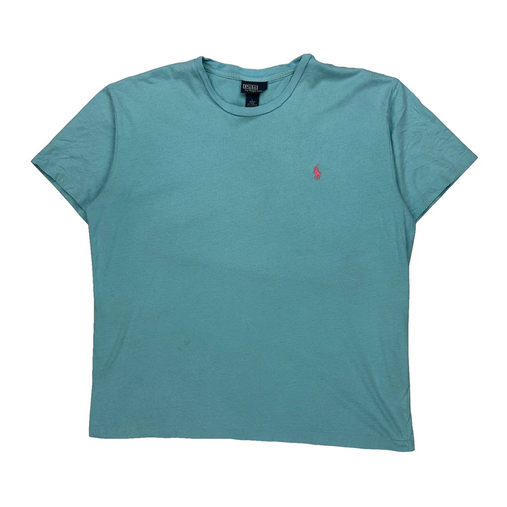 Polo By Ralph Lauren T-Shirt - Large Blue Cotton Refurbished - Thrifted (note: this is a term often used to describe second- refurbished available on Cerqular