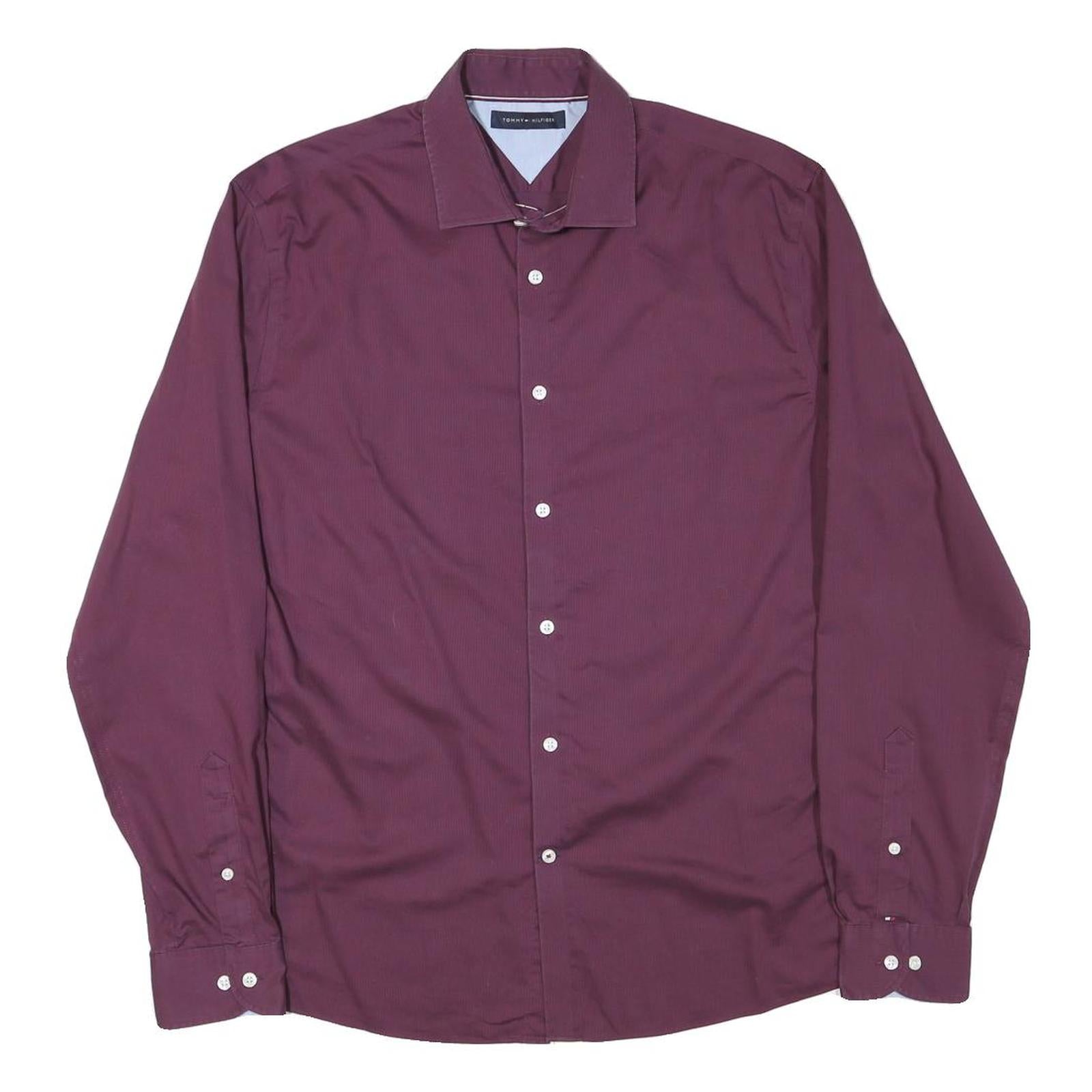 TOMMY HILFIGER Mens Maroon Shirt L Cotton Blend Long Sleeve Button Collar Refurbished - N/A refurbished available on Cerqular