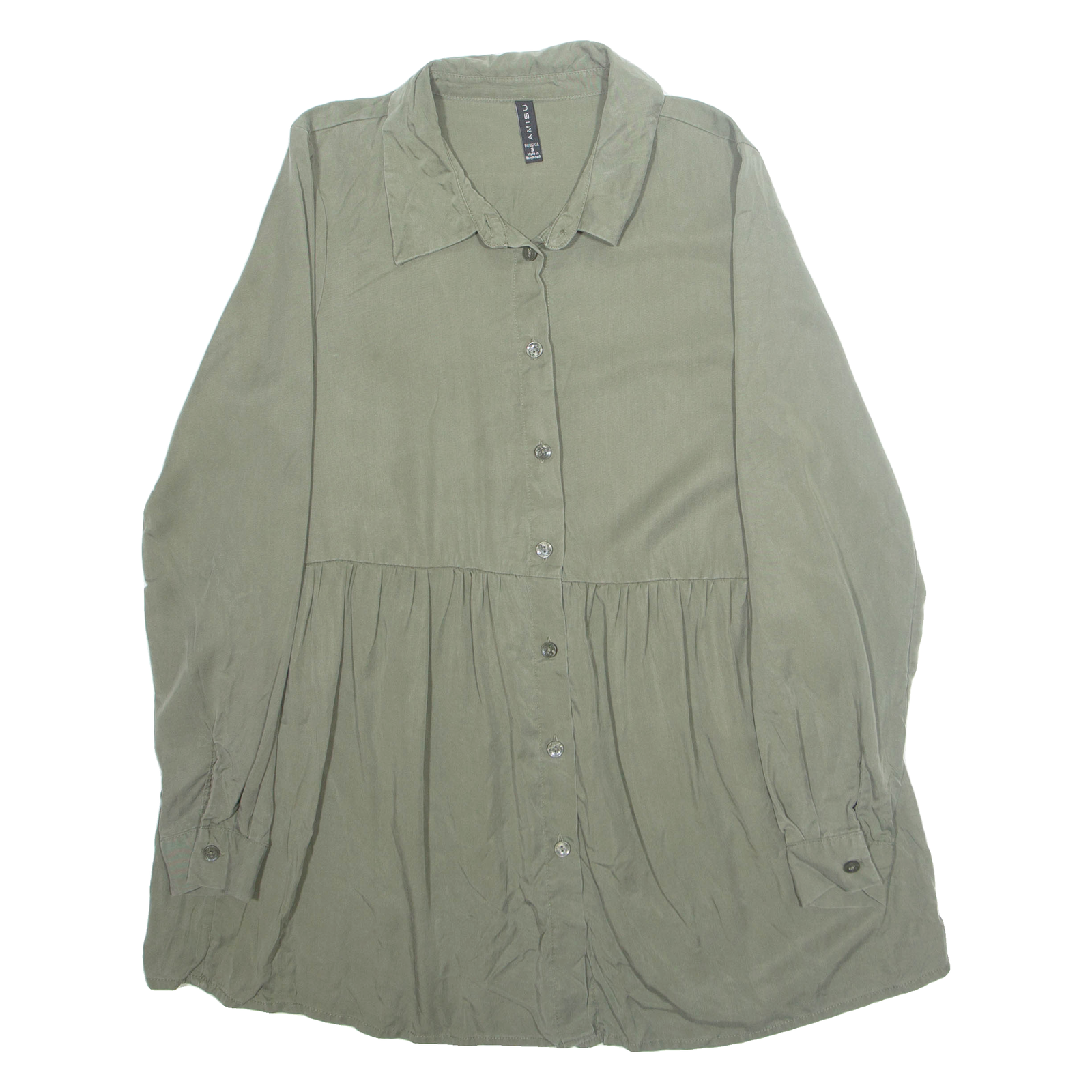 AMISU Womens Smock Shirt Green Collared Long Sleeve S Refurbished - N/A refurbished available on Cerqular
