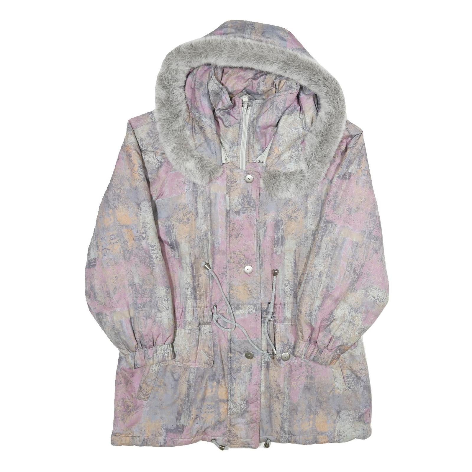 Womens Pink Grey Colourblock Polyester Casual Jacket UK 14 Zip Hooded Long Refurbished - N/A refurbished available on Cerqular