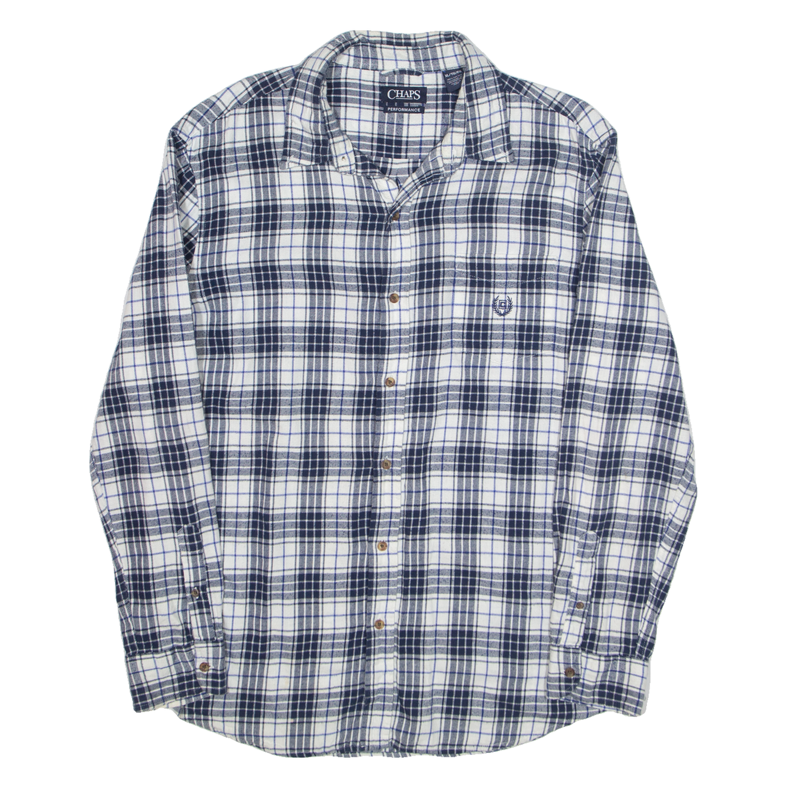 CHAPS Mens Shirt Blue Check Long Sleeve XL Refurbished - N/A refurbished available on Cerqular