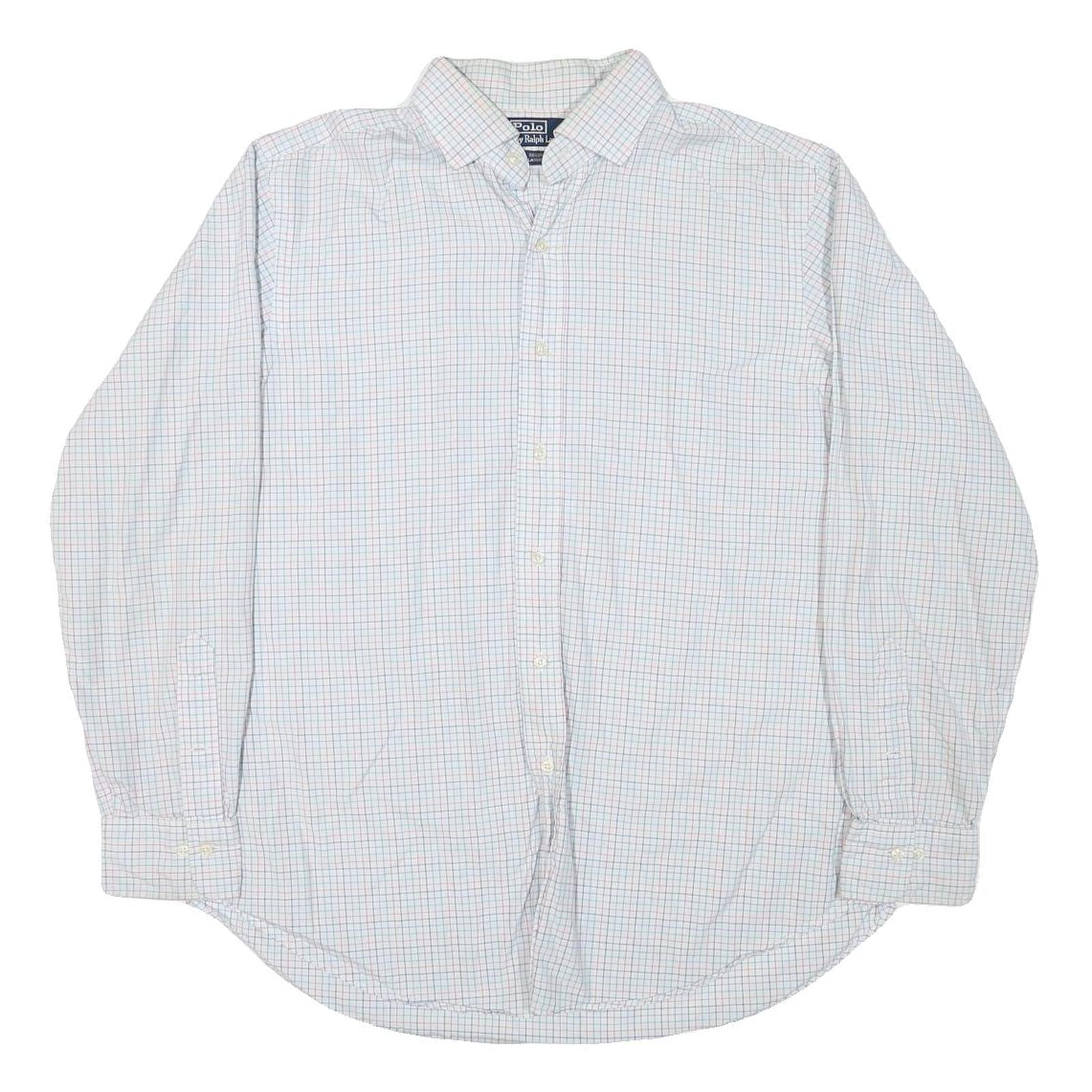 POLO RALPH LAUREN Mens White Blue Check Long Sleeve Shirt XL Classic Fit Cotton Refurbished - N/A refurbished available on Cerqular