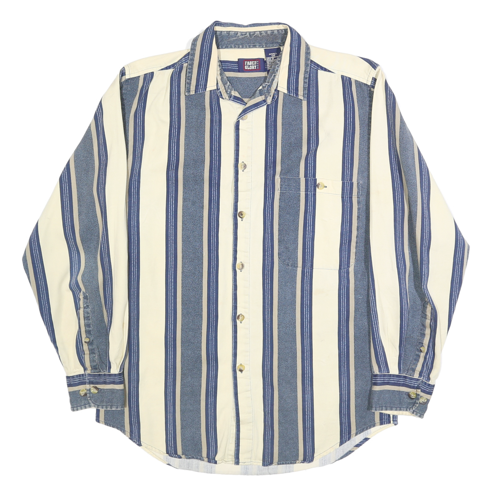 FADED GLORY Mens Blue & Cream Striped Shirt S Cotton Long Sleeve Button Down Refurbished - N/A refurbished available on Cerqular