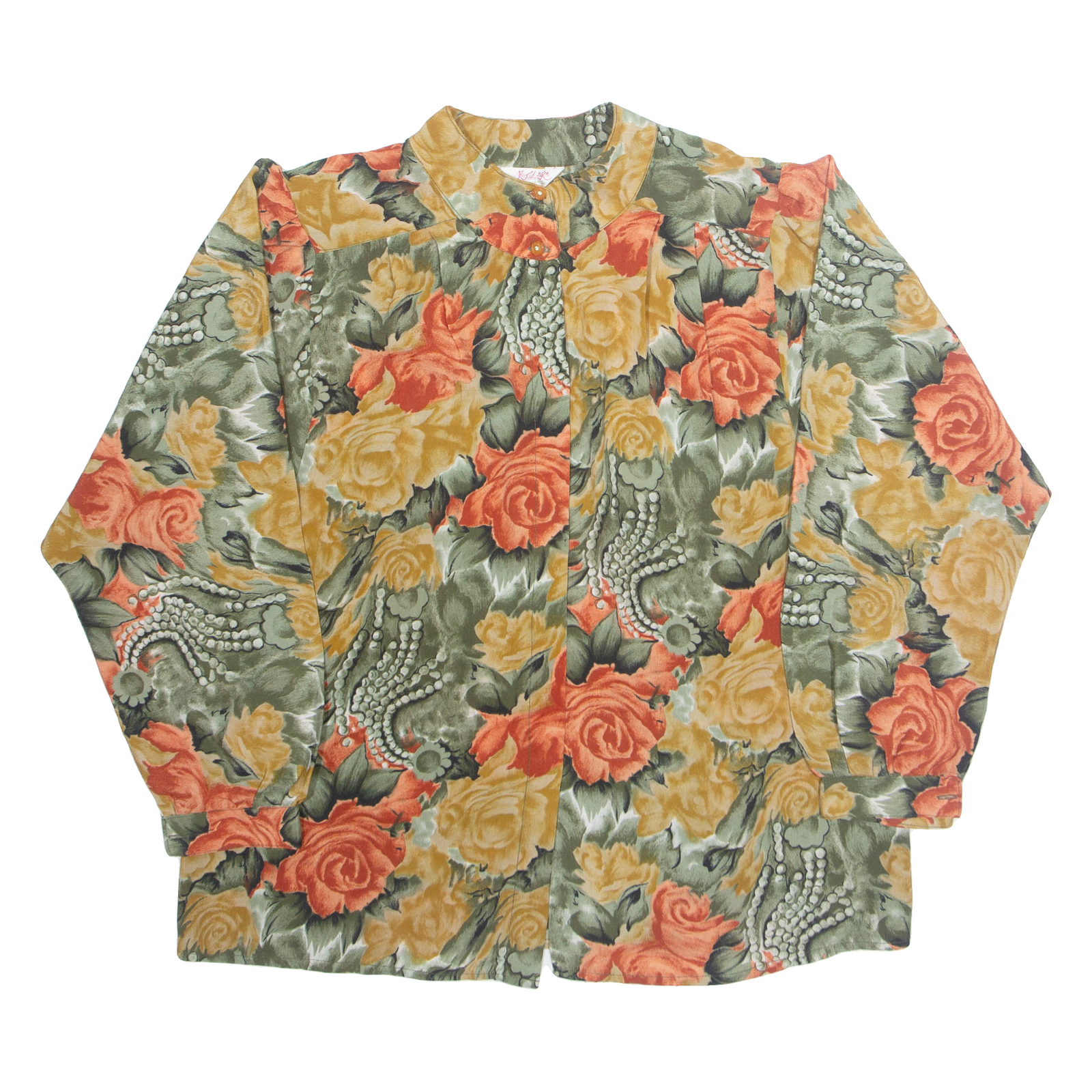 Womens Printed Blouse Green High Neck Long Sleeve Floral L Refurbished - N/A refurbished available on Cerqular