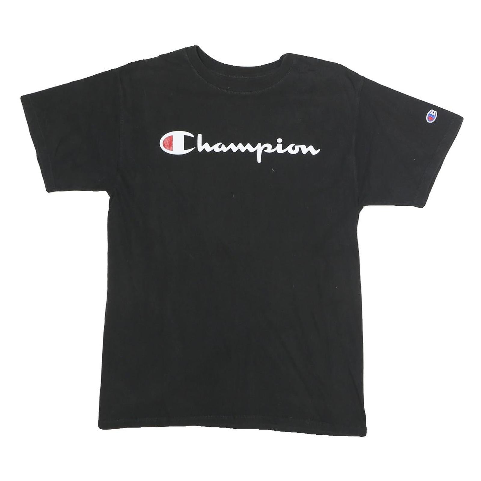 CHAMPION Mens Black Graphic T-Shirt M Short Sleeve Crew Neck Cotton Logo Refurbished - N/A refurbished available on Cerqular