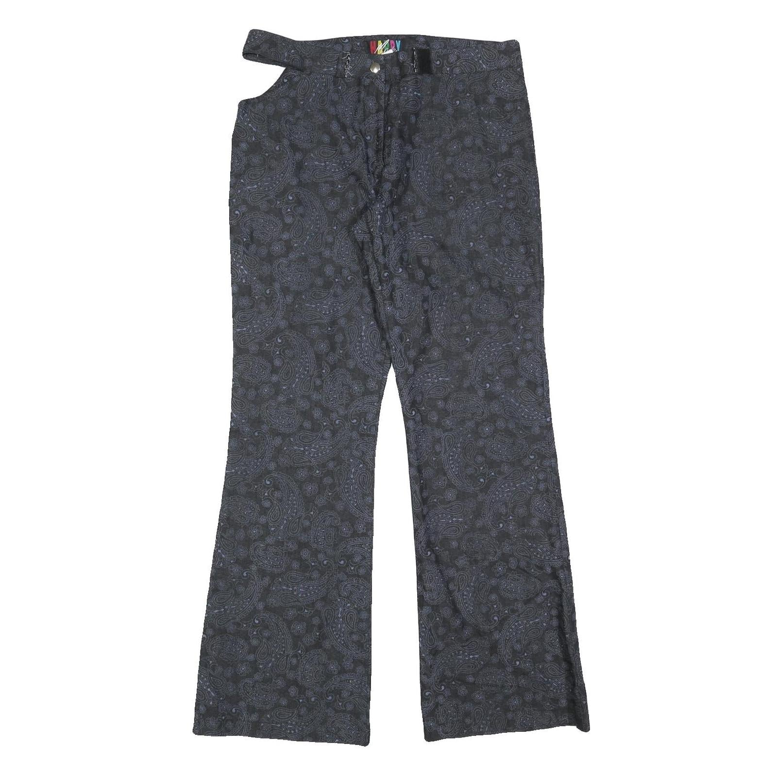 HAPPY MODE Womens Black Paisley Polyester Blend Regular Fit Flared Trousers W32 Refurbished - N/A refurbished available on Cerqular