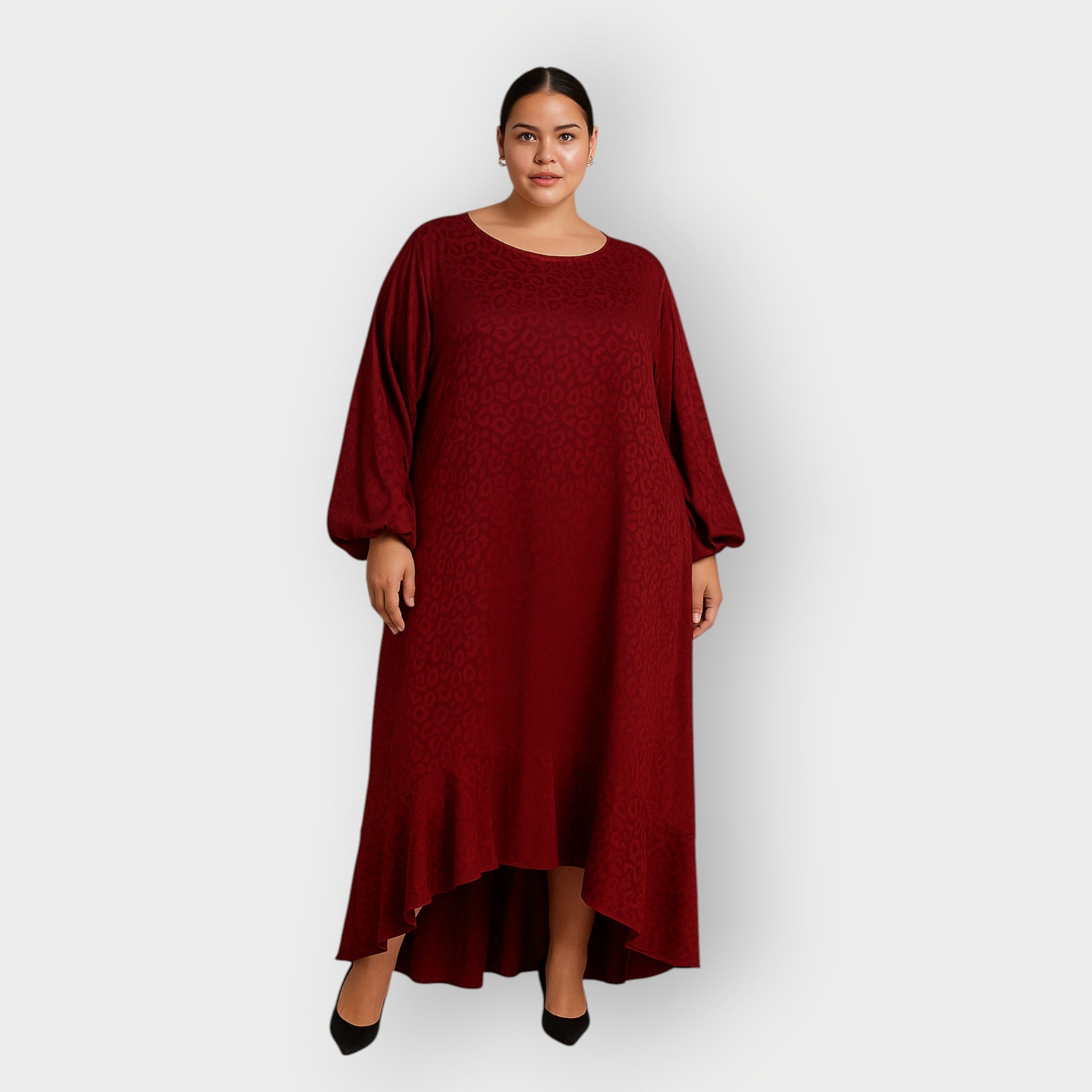 Plus Size Burgundy Leopard Print Jacquard Midi Dress - Aphrodite - Up to UK 22/US 18 | Size: Size UK 20/ US 16 | Color: Red Burgundy Refurbished - N/A refurbished available on Cerqular