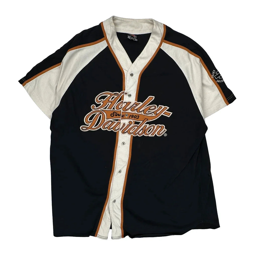 Since 1903 Harley Davidson Spellout Jersey - 2XL Black Cotton Refurbished - Thrifted (note: this is a term often used to describe second- refurbished available on Cerqular