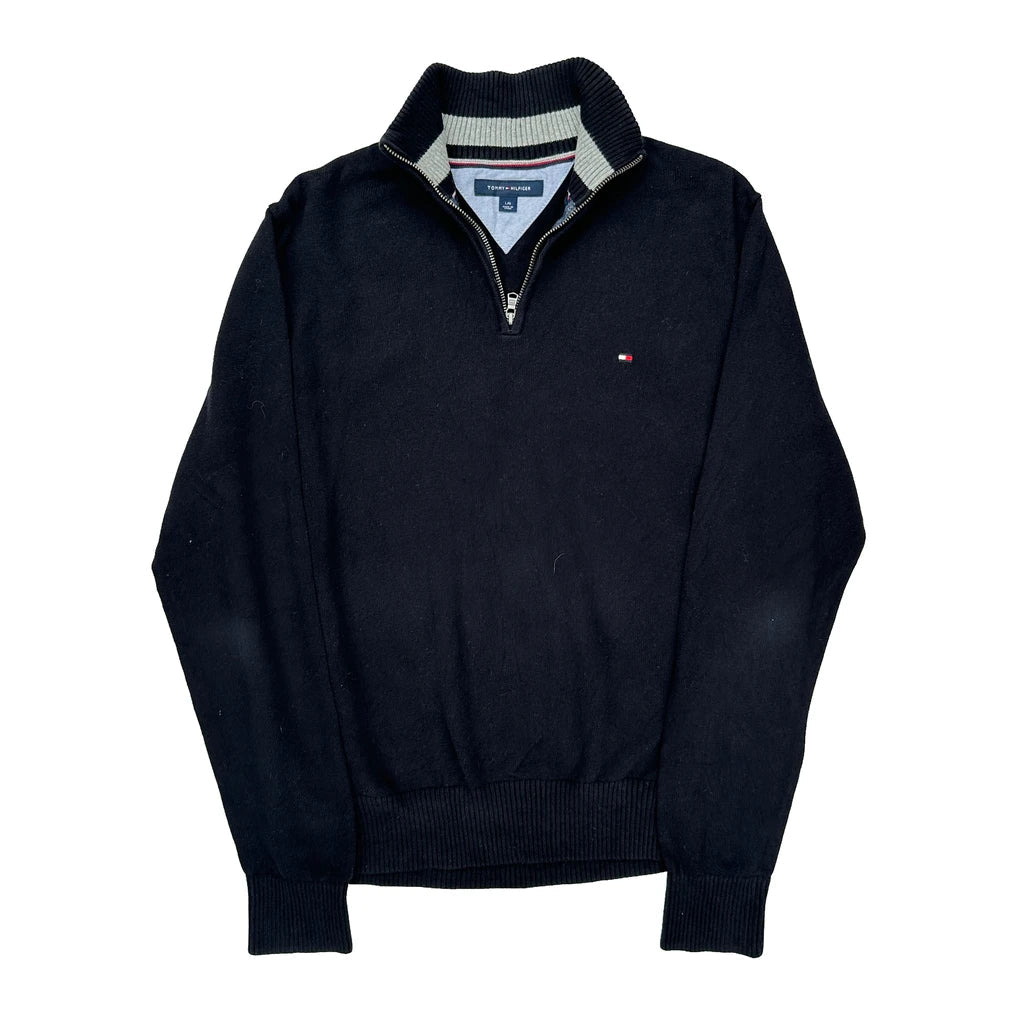 Tommy Hilfiger 1/4 Zip - Large Black Cotton Refurbished - Thrifted (note: this is a term often used to describe second- refurbished available on Cerqular