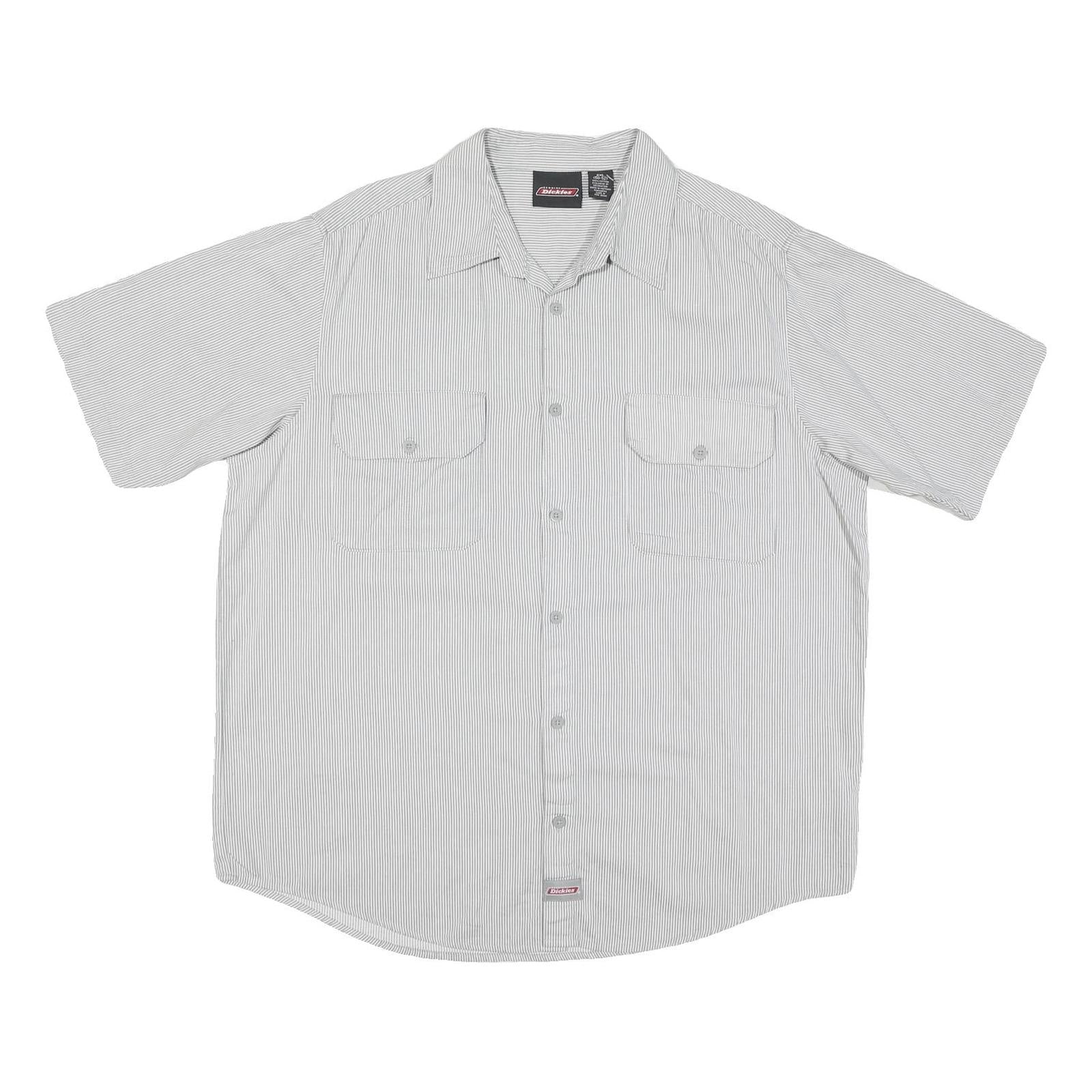 DICKIES Mens Grey & White Striped Casual Shirt 2XL Cotton Blend Short Sleeve Refurbished - N/A refurbished available on Cerqular