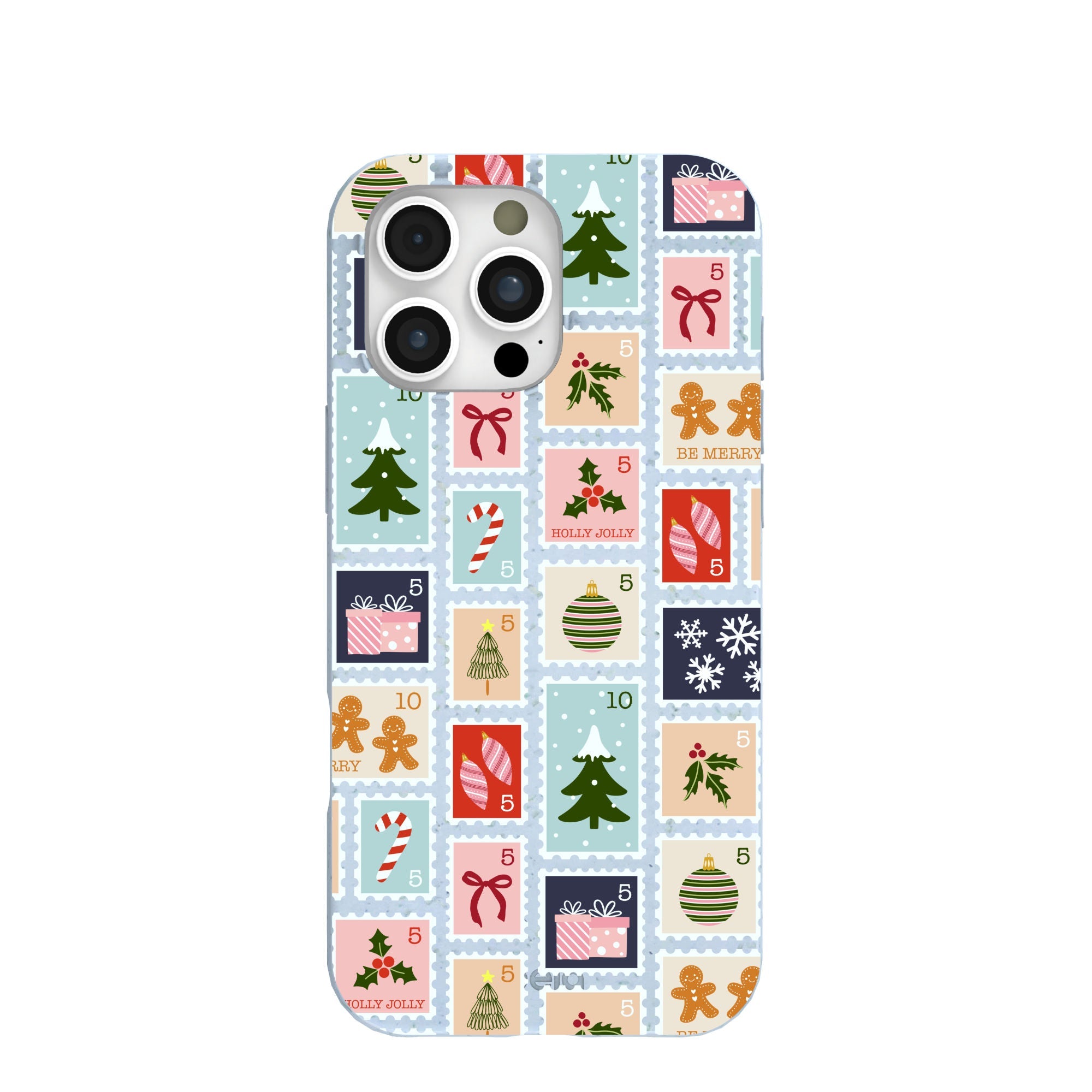 Powder Blue Noel Stamps iPhone 16 Pro Max Case Refurbished - Pela Case refurbished available on Cerqular