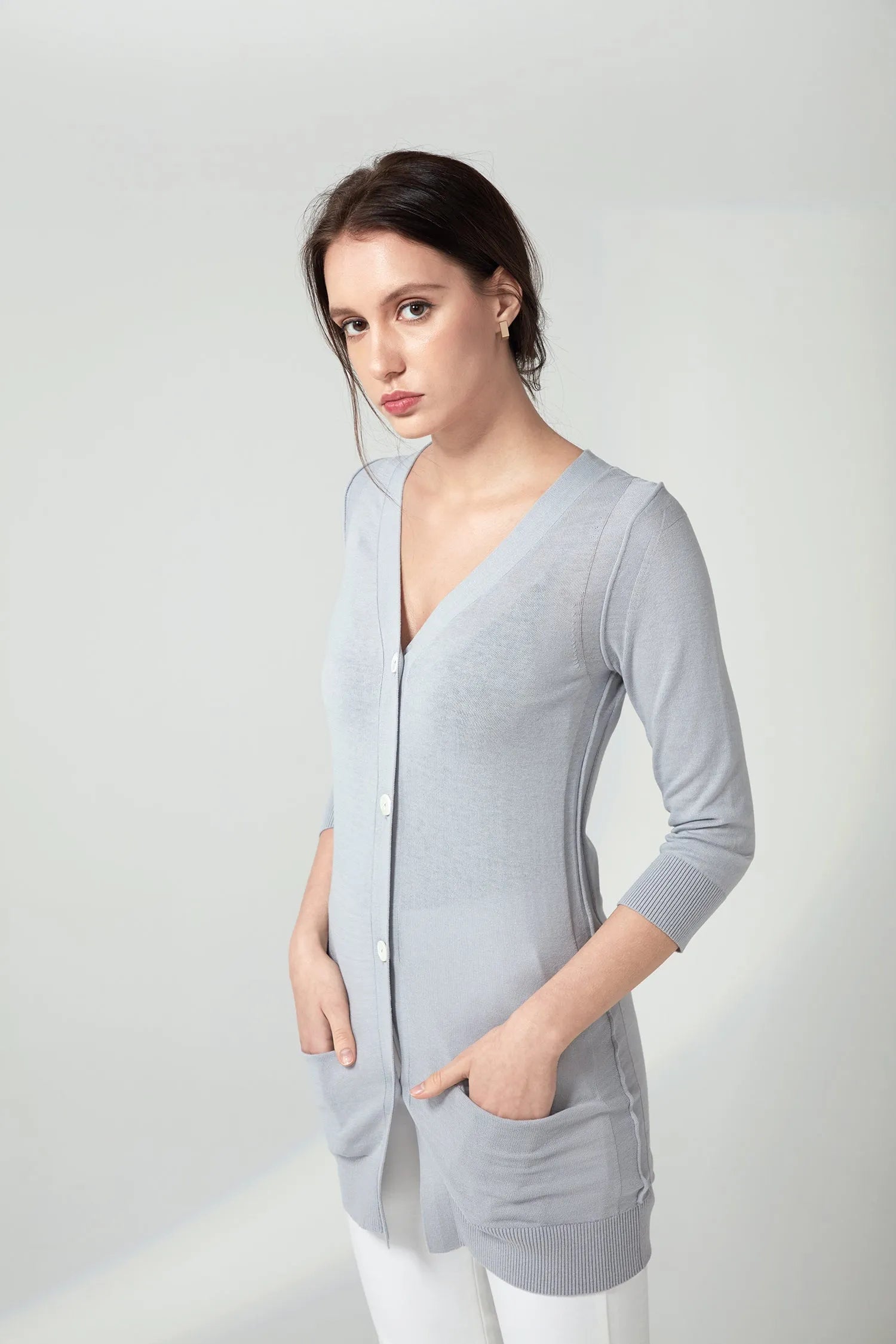 Long V-neck Cardigan - Grey Pearl | Size: L Refurbished - N/A refurbished available on Cerqular