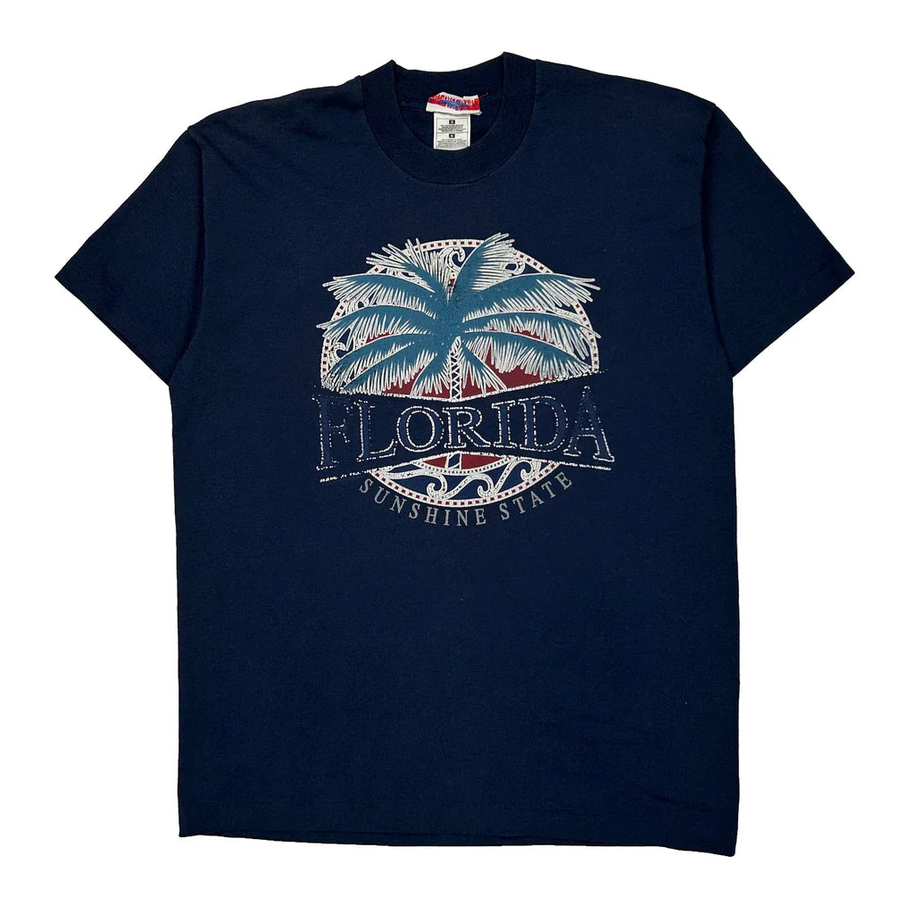 Anvil Graphic T-Shirt - Large Navy Cotton Blend Refurbished - Thrifted (note: this is a term often used to describe second- refurbished available on Cerqular