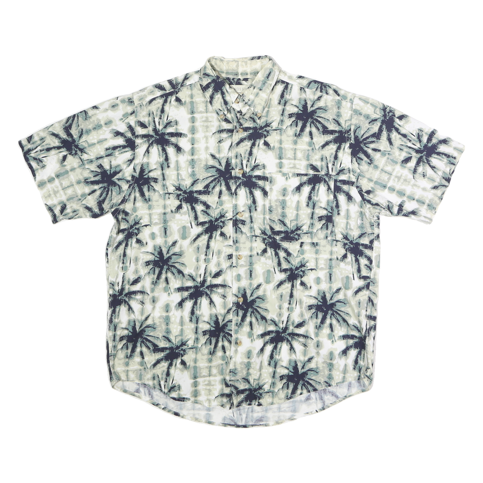 CROSSINGS Mens Cream & Black Palm Tree Print Shirt M Casual Cotton Blend Summer Refurbished - N/A refurbished available on Cerqular