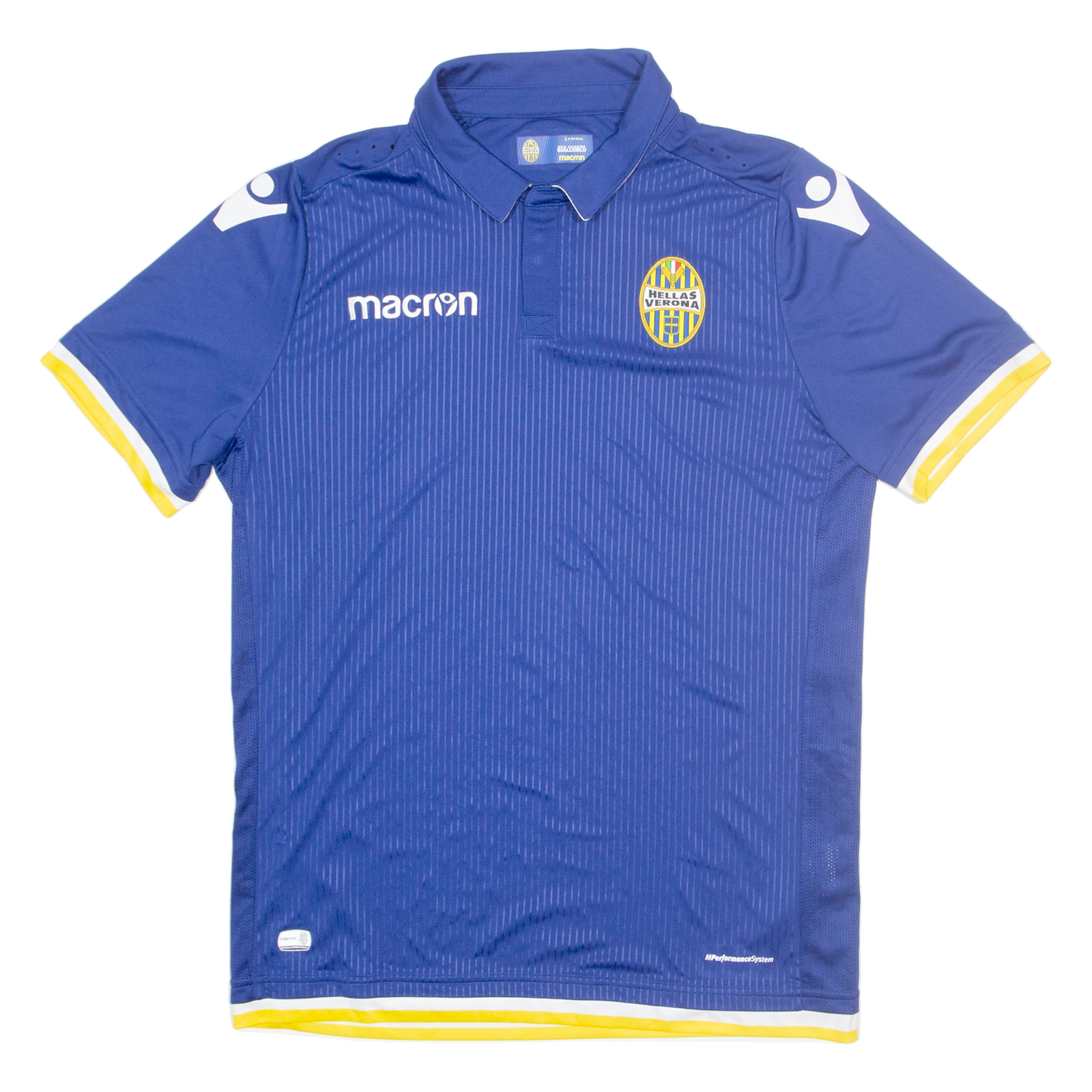 MACRON Hellas Verona Mens Football Shirt T-Shirt Blue Button Neck M Refurbished - N/A refurbished available on Cerqular