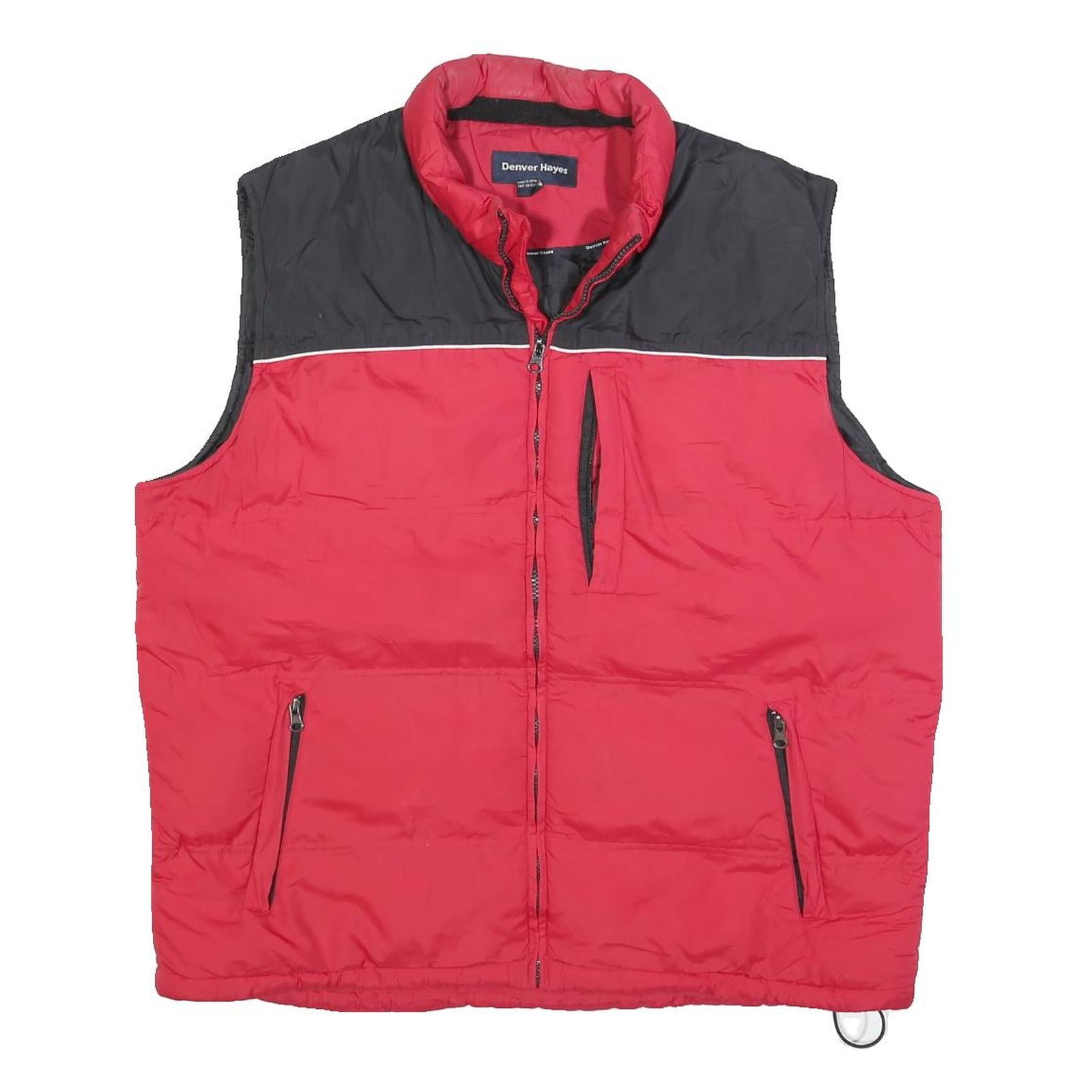 DENVER HAYES Mens Red & Black Quilted Jacket L Polyester Blend Zip Padded Refurbished - N/A refurbished available on Cerqular
