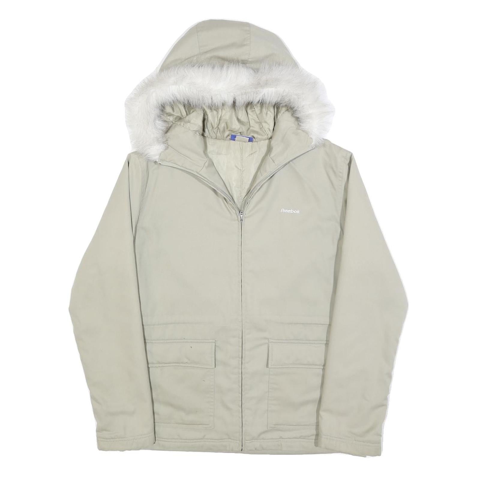 REEBOK Womens Cream Zip Jacket UK 10 Polyester Blend Plain Hooded Comfortable Refurbished - N/A refurbished available on Cerqular