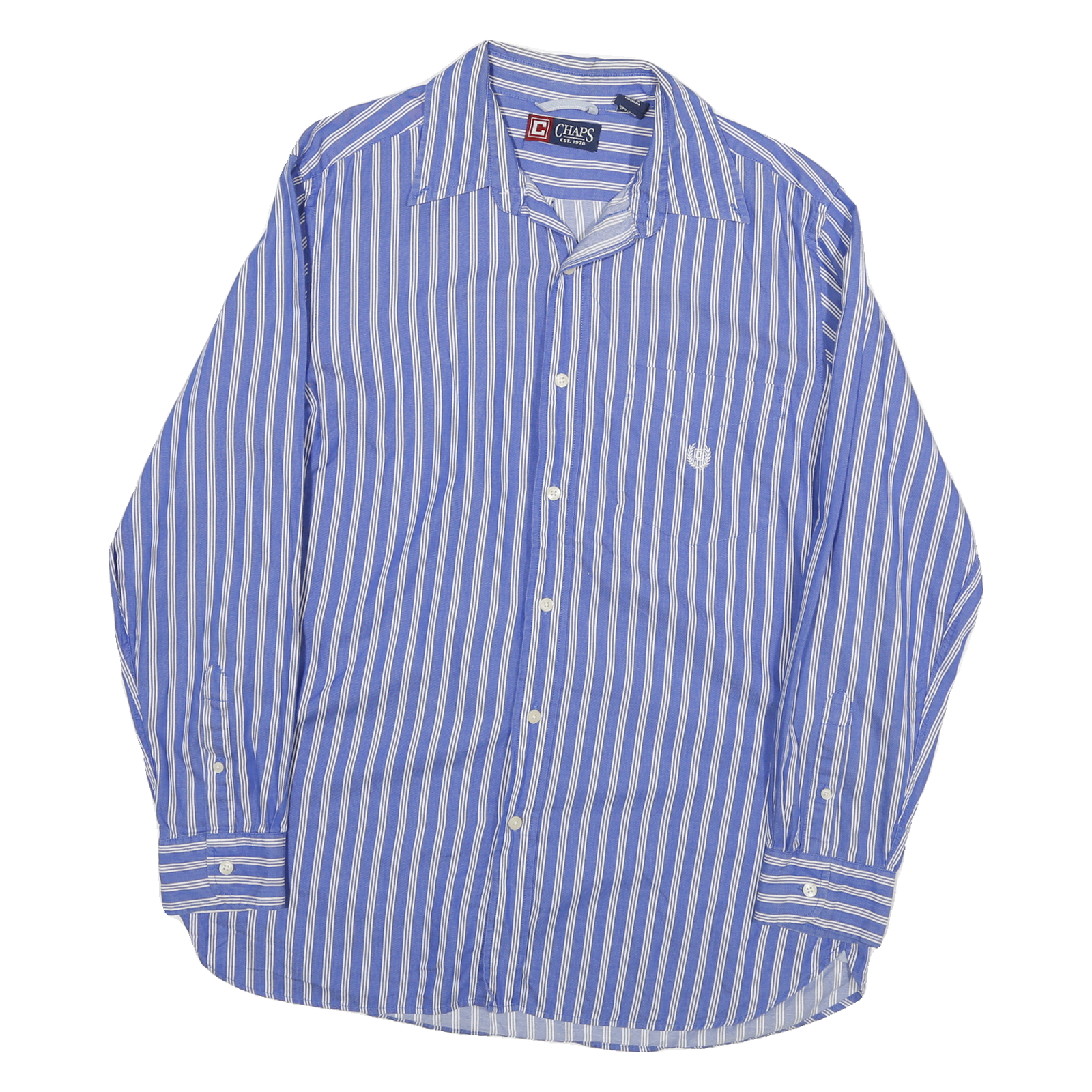 CHAPS Mens Blue & White Stripe Shirt L Cotton Blend Classic Long Sleeve Button Refurbished - N/A refurbished available on Cerqular