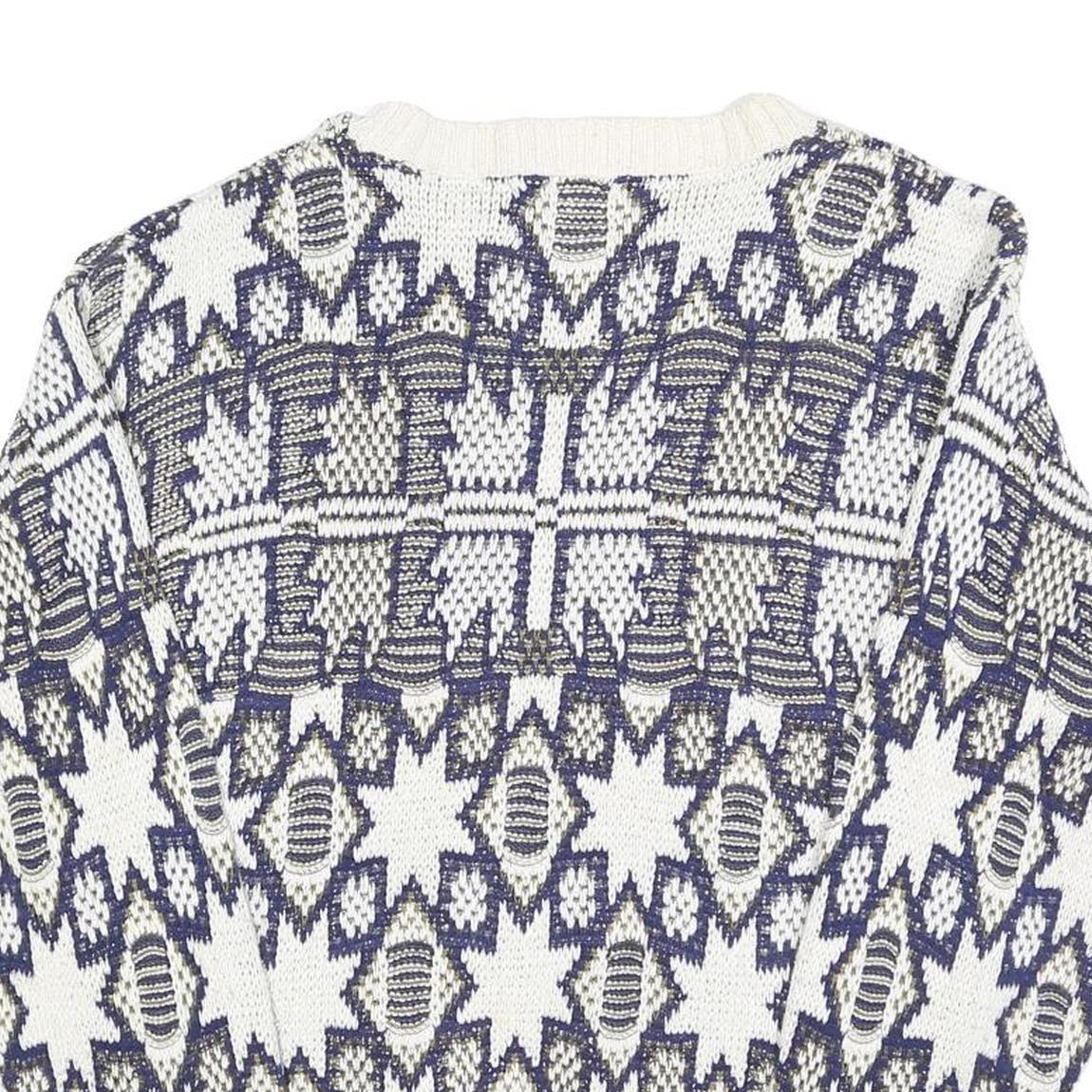 GOLDEN PYRAMID Womens White & Navy Patterned Cotton Jumper Crew Neck Regular L Refurbished - N/A refurbished available on Cerqular