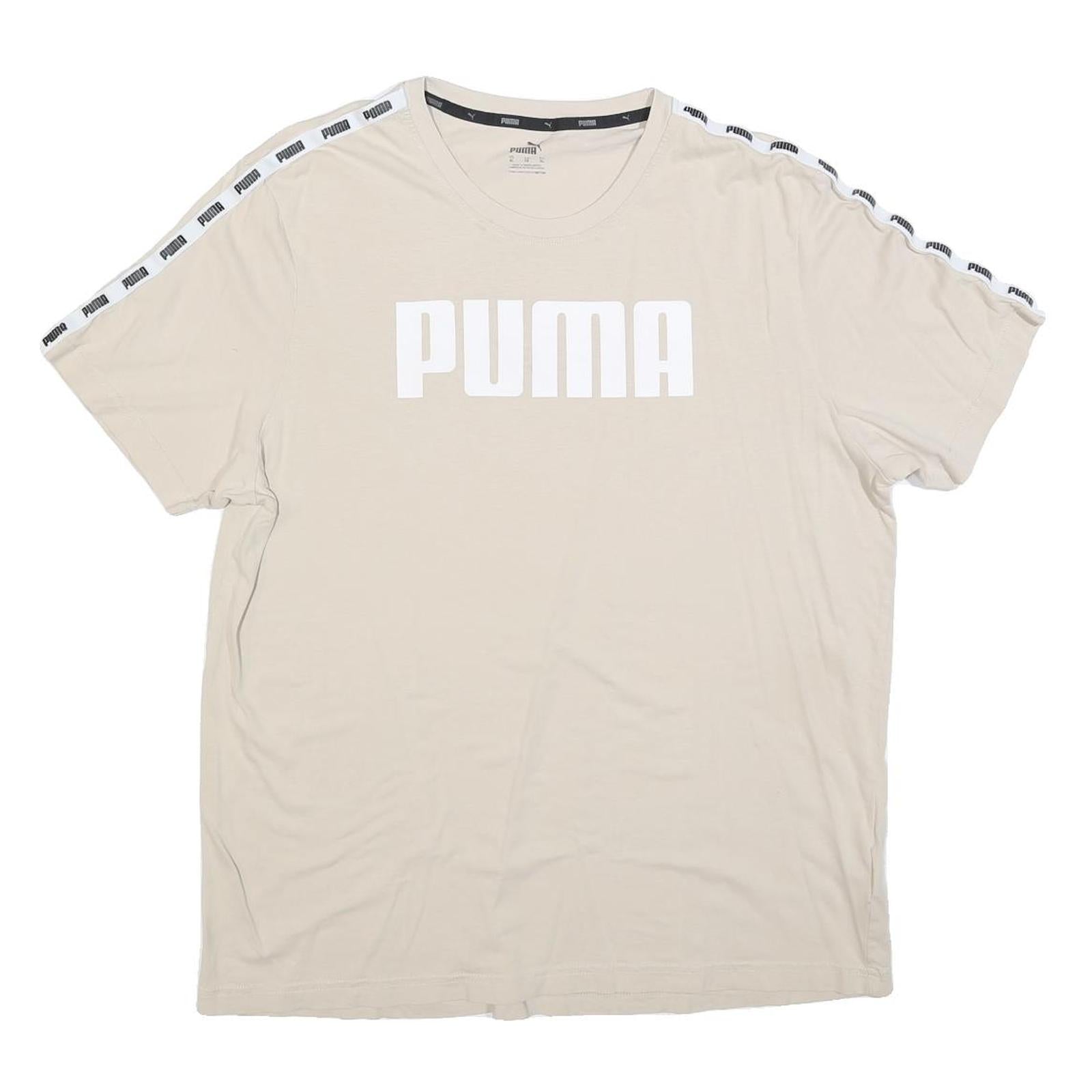 PUMA Mens Beige White Logo Short Sleeve Crew Neck Cotton Blend XL T-Shirt Refurbished - N/A refurbished available on Cerqular