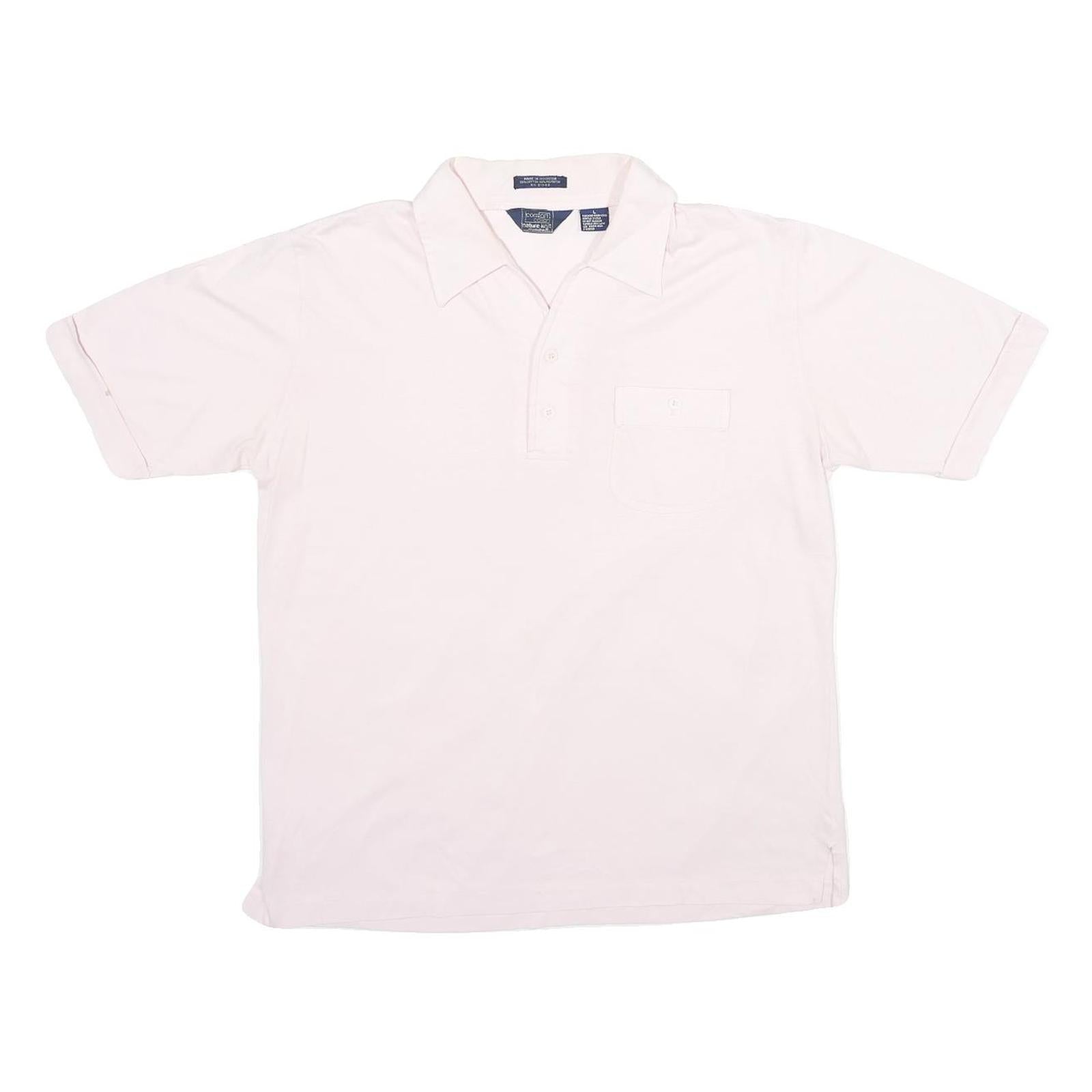 MANHATTAN Mens White Cotton Blend Short Sleeve Polo Shirt L Pocket Plain Casual Refurbished - N/A refurbished available on Cerqular