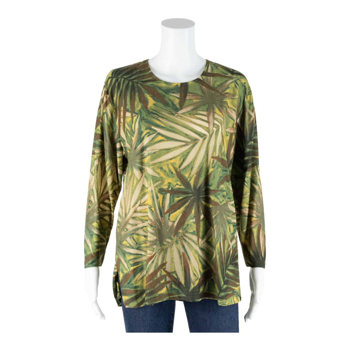CHEVAL Stretch Womens Printed Top Green 3/4 Sleeve 90s Floral L Refurbished - N/A refurbished available on Cerqular