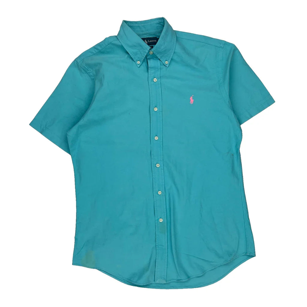 Ralph Lauren Short Sleeve Shirt - Medium Blue Cotton Refurbished - Thrifted (note: this is a term often used to describe second- refurbished available on Cerqular