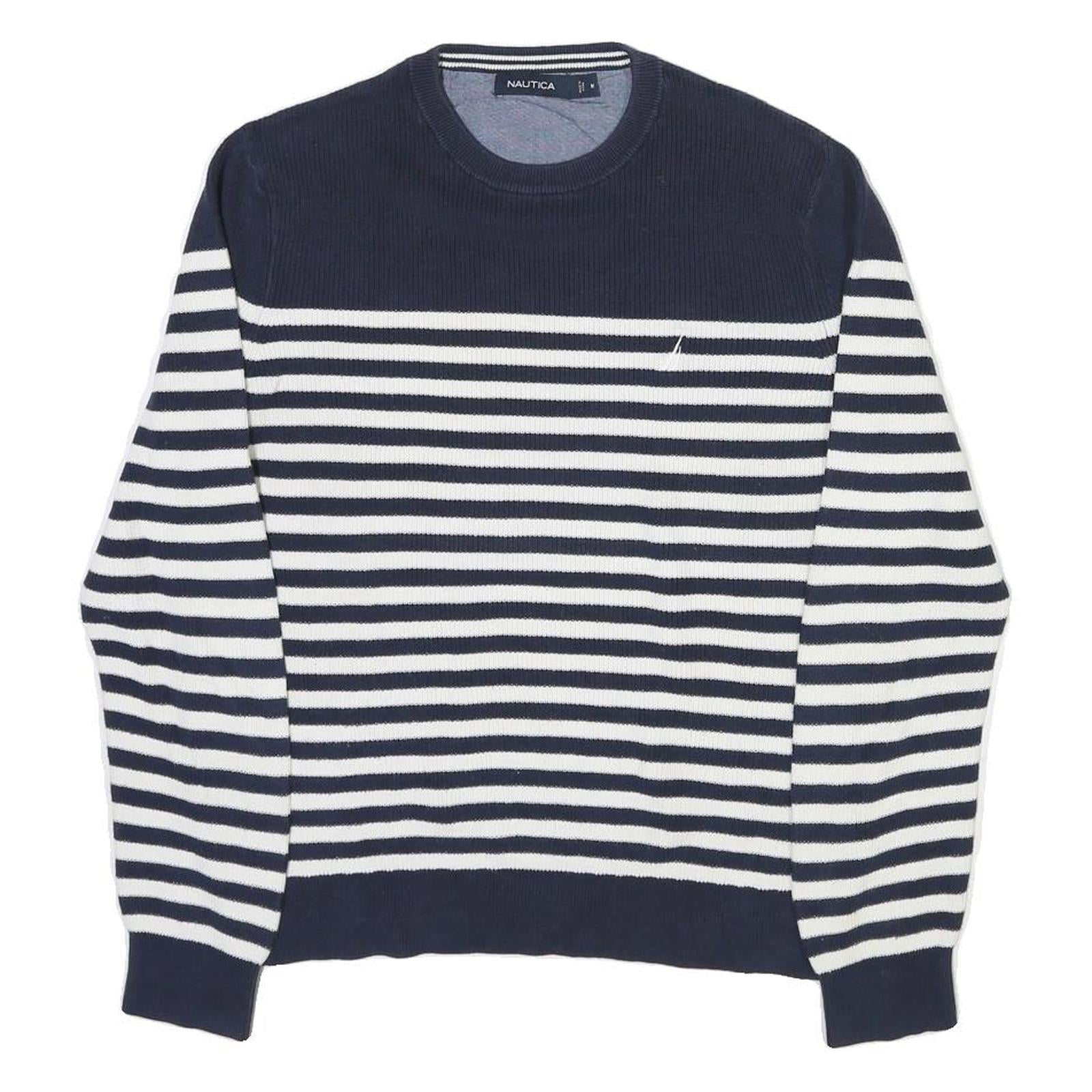 NAUTICA Mens Navy & White Striped Patterned Crew Neck Jumper Cotton Blend M Refurbished - N/A refurbished available on Cerqular