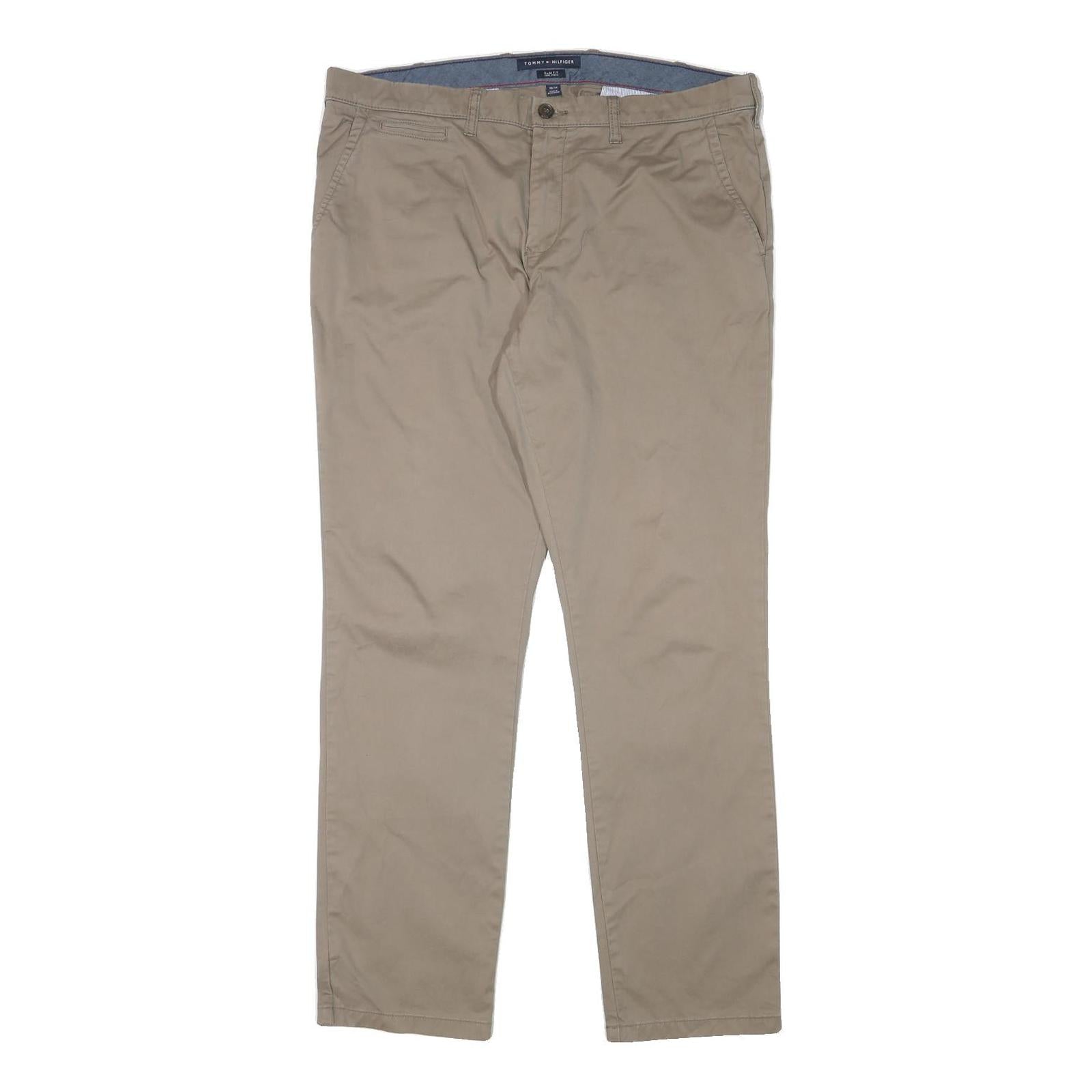 TOMMY HILFIGER Mens Cotton Blend Beige Slim Straight Trousers W38 L34 Casual Refurbished - N/A refurbished available on Cerqular