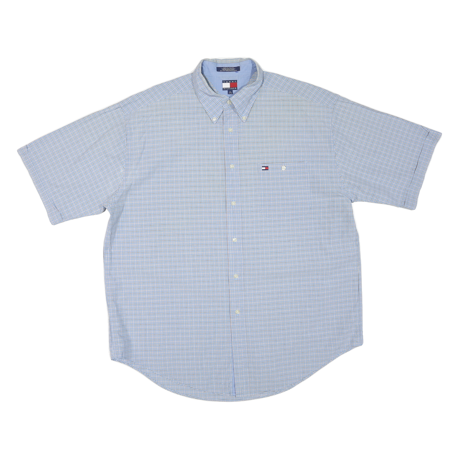 TOMMY HILFIGER Mens Blue Check Shirt XL Cotton Blend Button-Down Collar Short Refurbished - N/A refurbished available on Cerqular