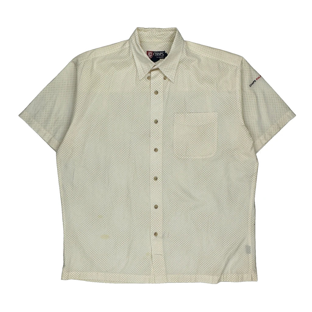 Chaps Ralph Lauren Polka Dot Short Sleeve Shirt - Large Cream Cotton Refurbished - Thrifted (note: this is a term often used to describe second- refurbished available on Cerqular