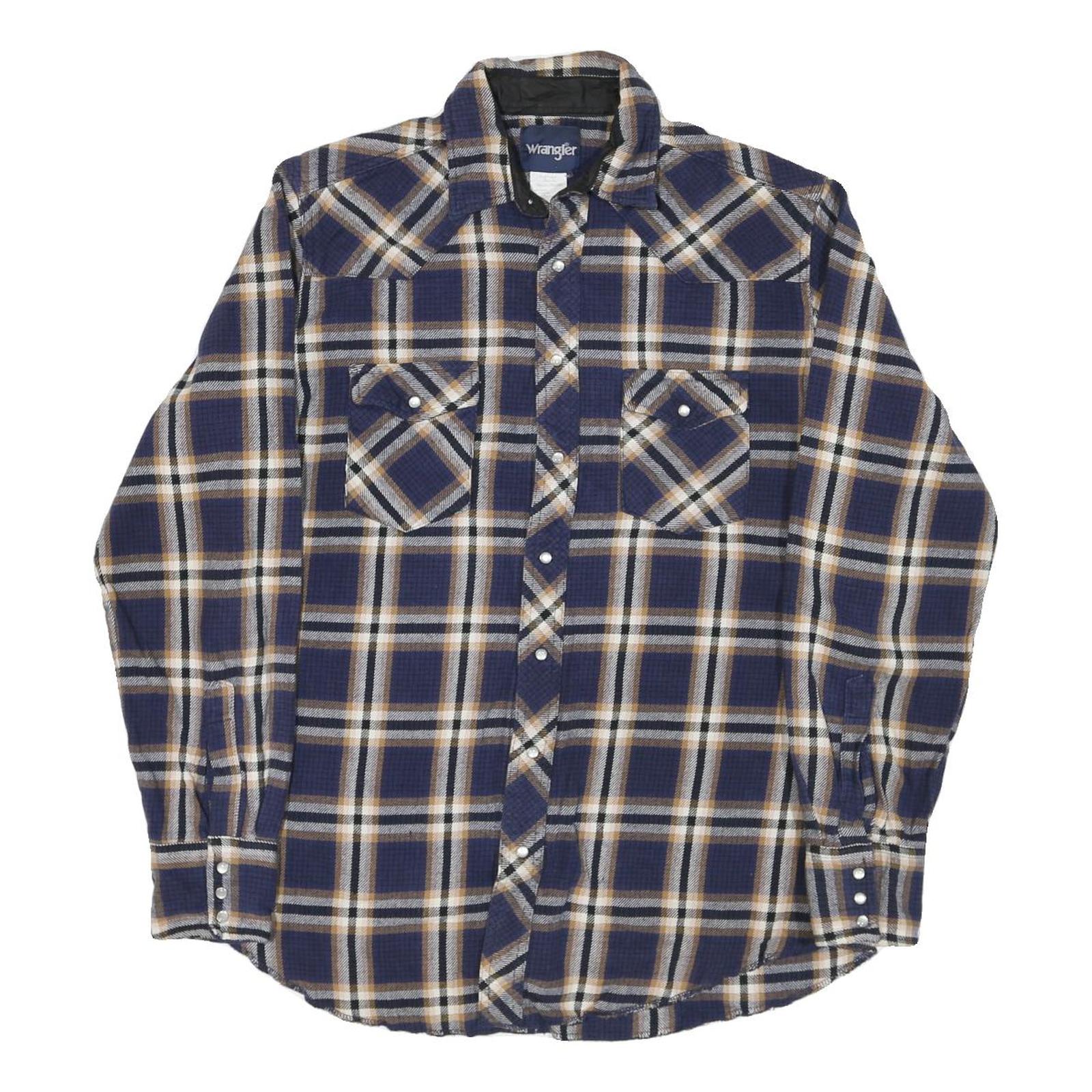 WRANGLER Mens Blue & Brown Check Shirt L Classic Cotton Blend Western Style Refurbished - N/A refurbished available on Cerqular