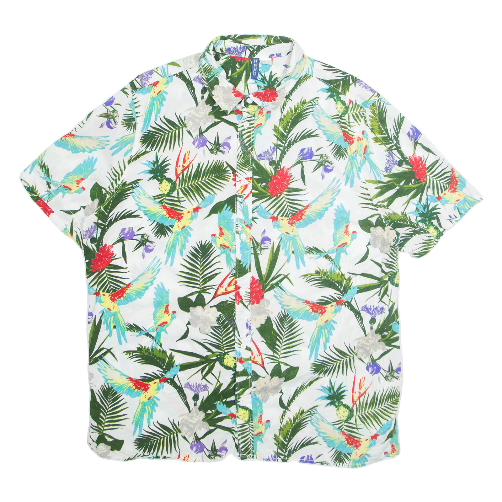 H&M Mens Shirt White Floral Short Sleeve XL Refurbished - N/A refurbished available on Cerqular