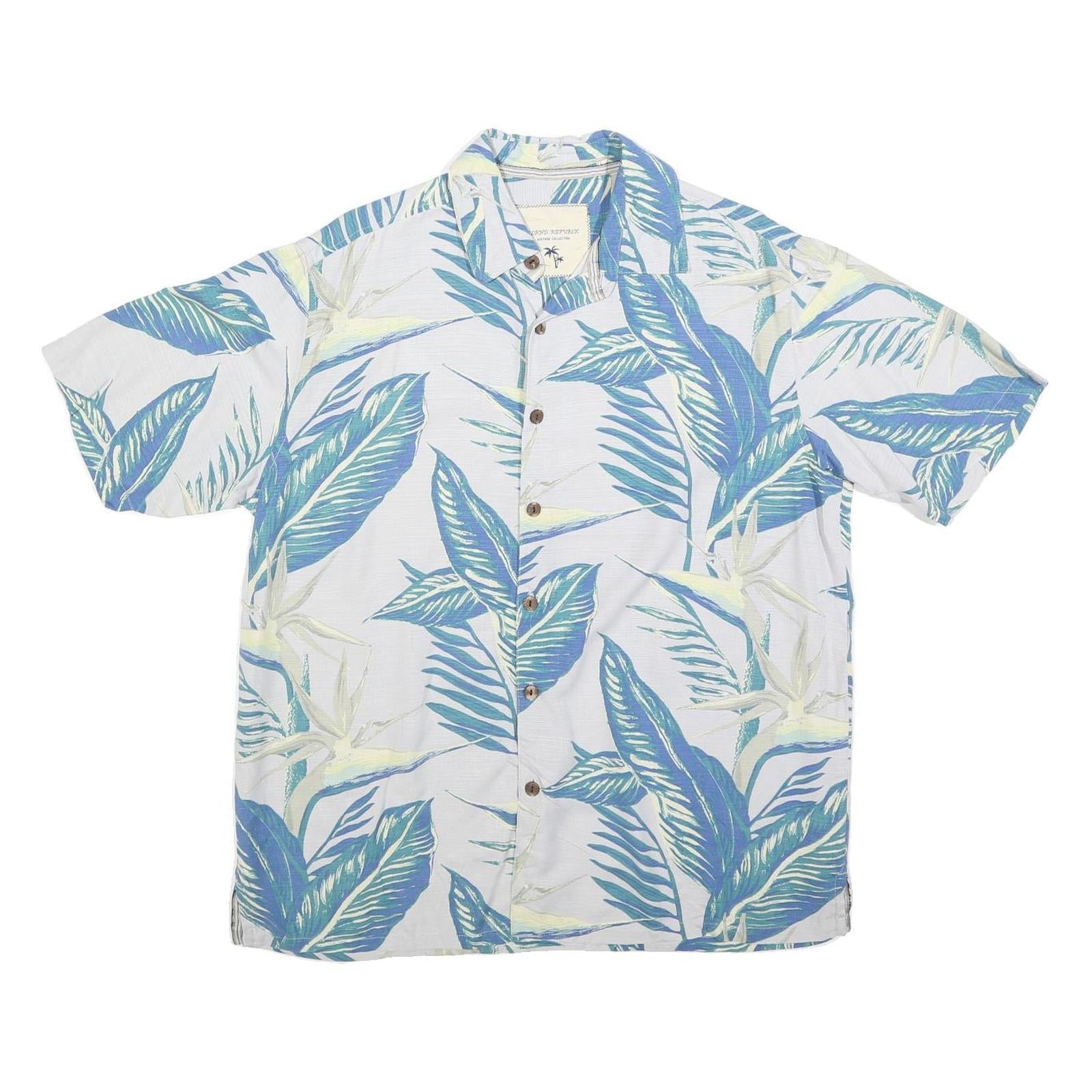 ISLAND REPUBLIC Mens White & Blue Tropical Print Silk Shirt L Casual Summer Refurbished - N/A refurbished available on Cerqular