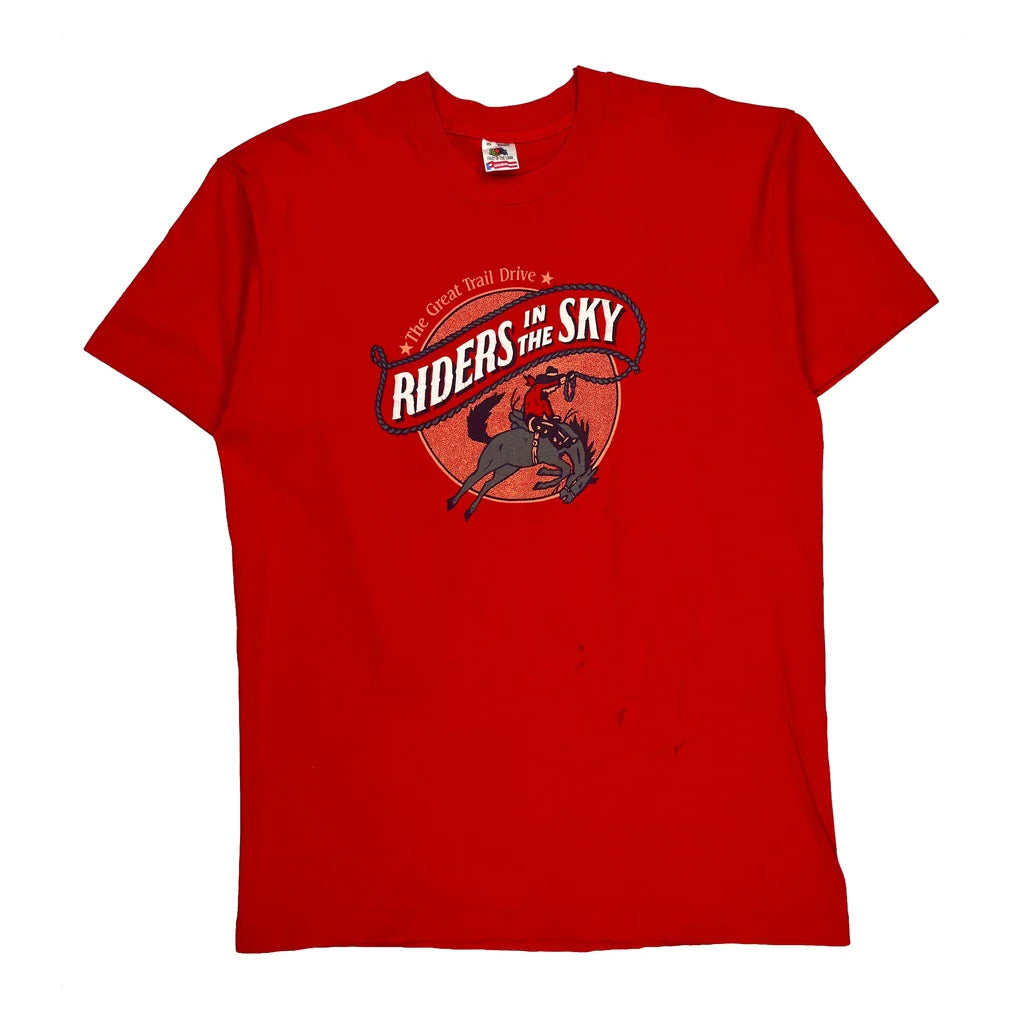 Riders In The Sky Fruit Of The Loom Single Stitch T-Shirt - XL Red Cotton Refurbished - Thrifted (note: this is a term often used to describe second- refurbished available on Cerqular