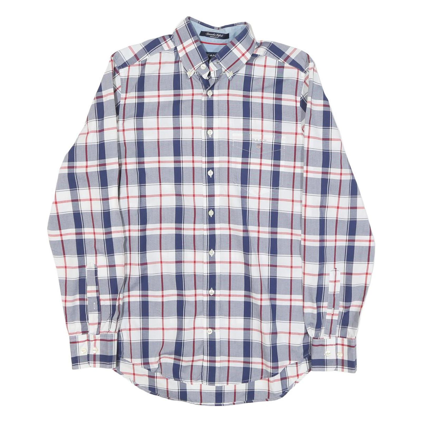 GANT Mens Blue & Red Checked Shirt S Classic Cotton Blend Button-Down Collar Refurbished - N/A refurbished available on Cerqular