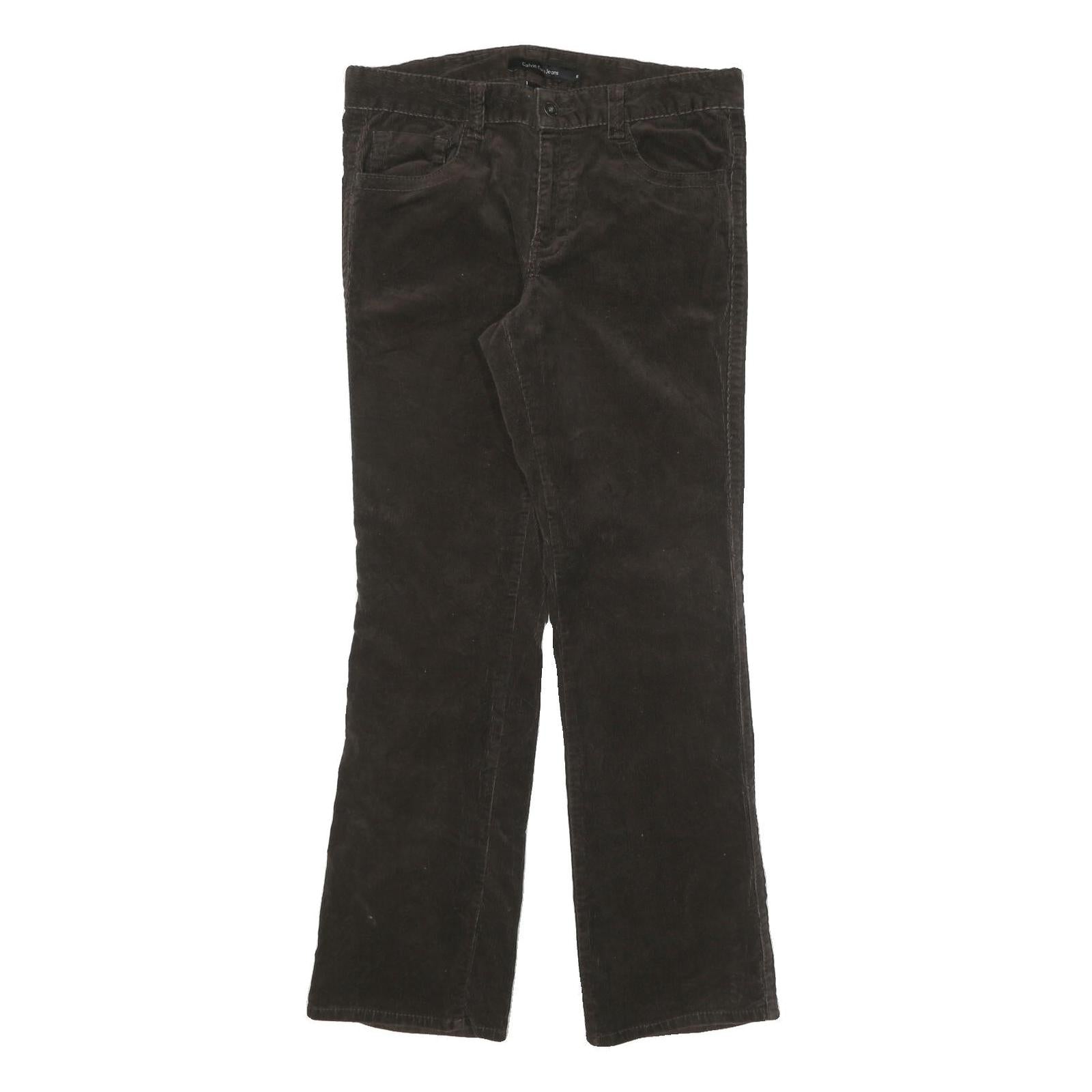 CALVIN KLEIN Womens Cotton Blend Brown Regular Straight Trousers W32 L31 Zip Refurbished - N/A refurbished available on Cerqular