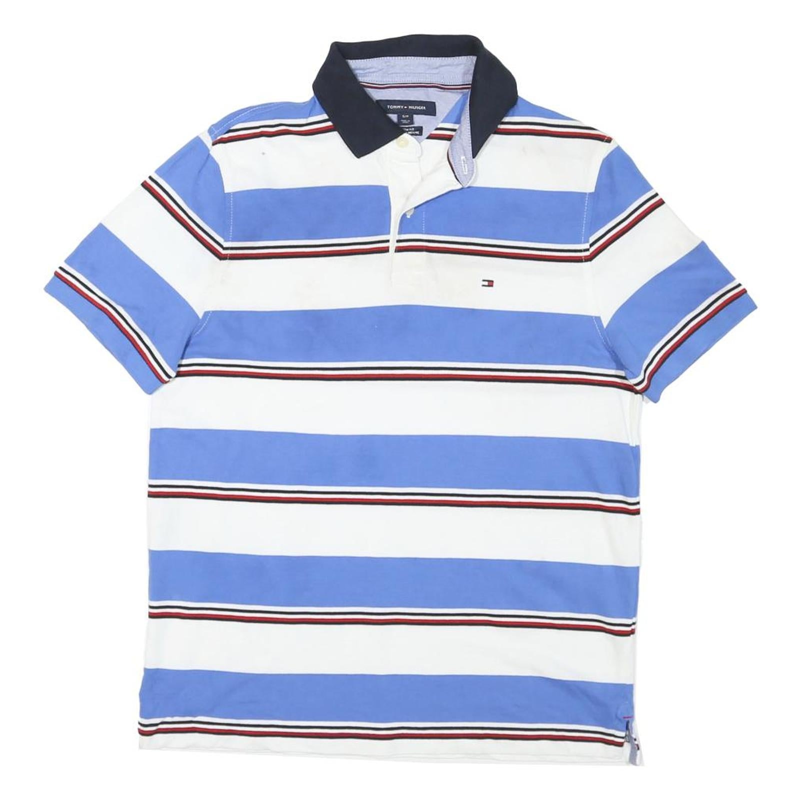 TOMMY HILFIGER Mens Blue & White Striped Short Sleeve Polo Shirt S Cotton Blend Refurbished - N/A refurbished available on Cerqular