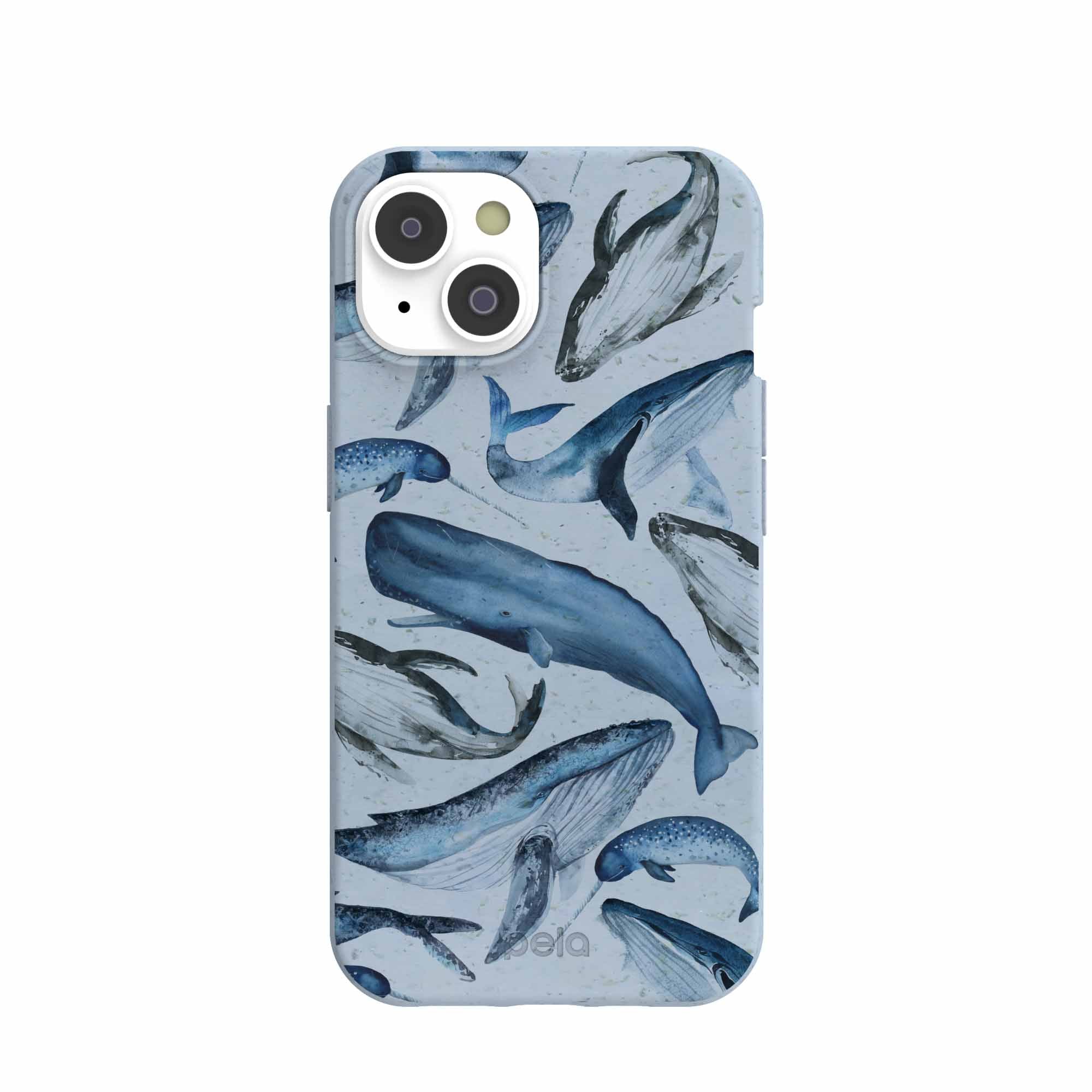Powder Blue Whales iPhone 14/16e Case Refurbished - Pela Case refurbished available on Cerqular