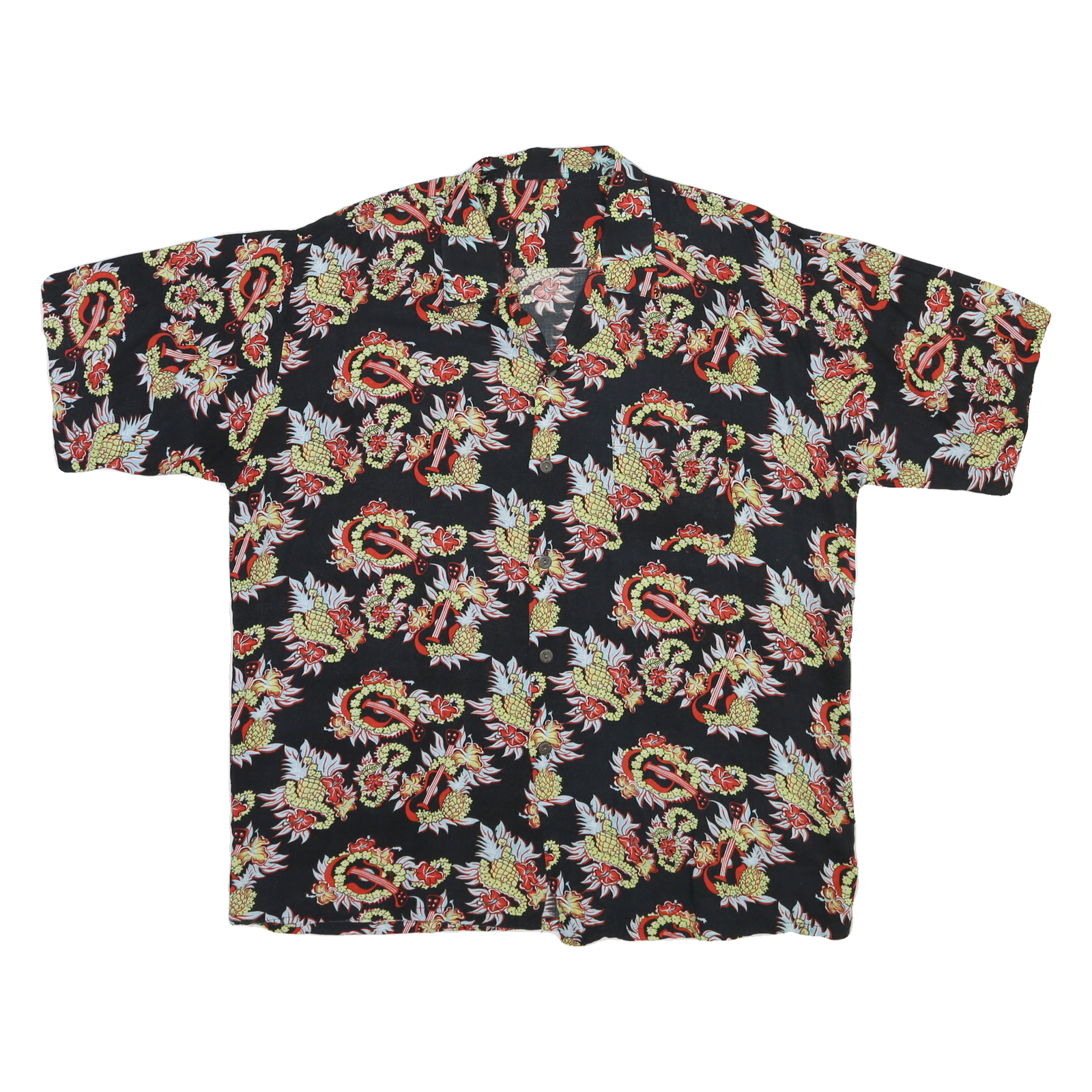 Mens Black Hawaiian Style Cotton Blend Shirt 2XL Printed Summer Beachwear Refurbished - N/A refurbished available on Cerqular
