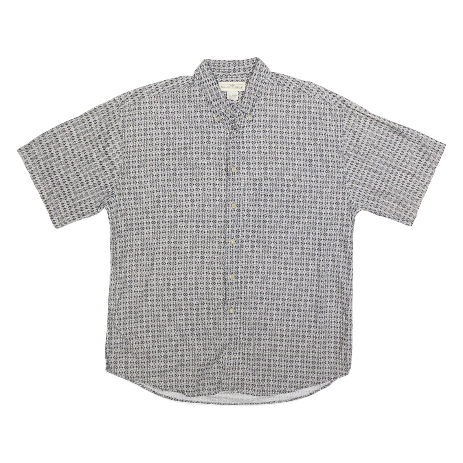 NATURAL ISSUE Mens Blue & White Pattern Cotton Shirt L Casual Button Front Short Refurbished - N/A refurbished available on Cerqular