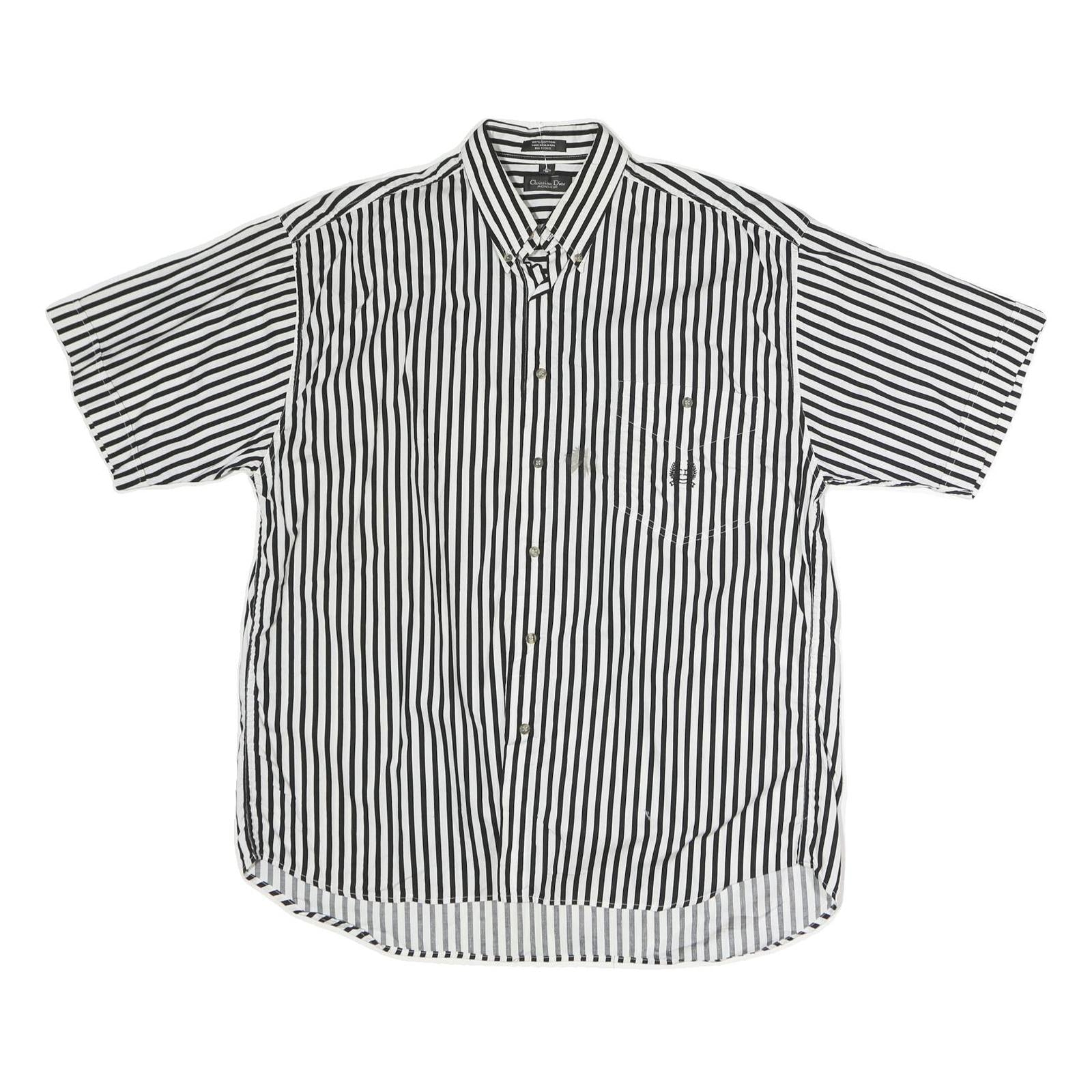 CHRISTIAN DIOR Mens Black & White Striped Cotton Shirt M Button Down Casual Refurbished - N/A refurbished available on Cerqular