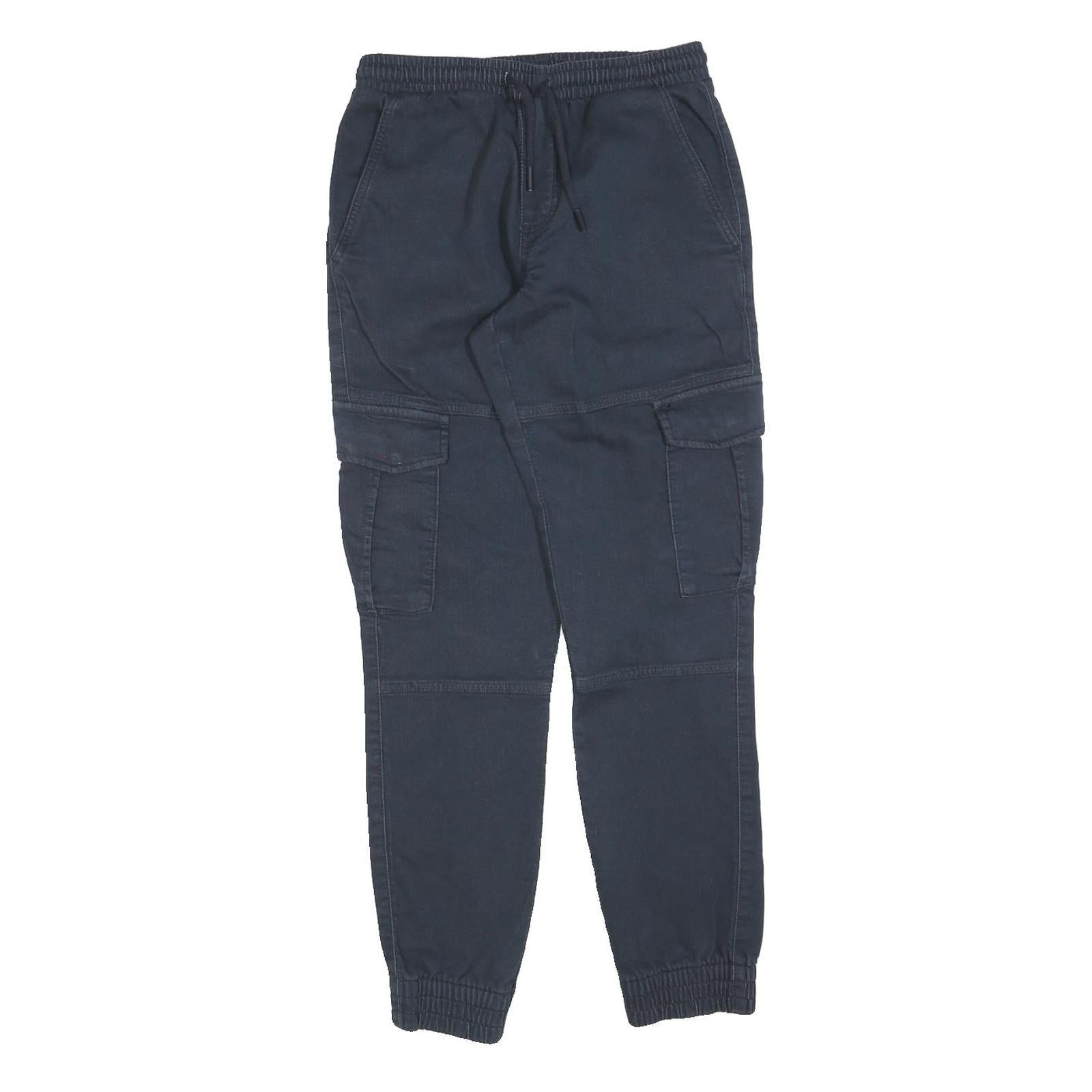 Mens Cotton Blend Navy Blue Slim Cargo Trousers W26 L30 Drawstring Casual Refurbished - N/A refurbished available on Cerqular