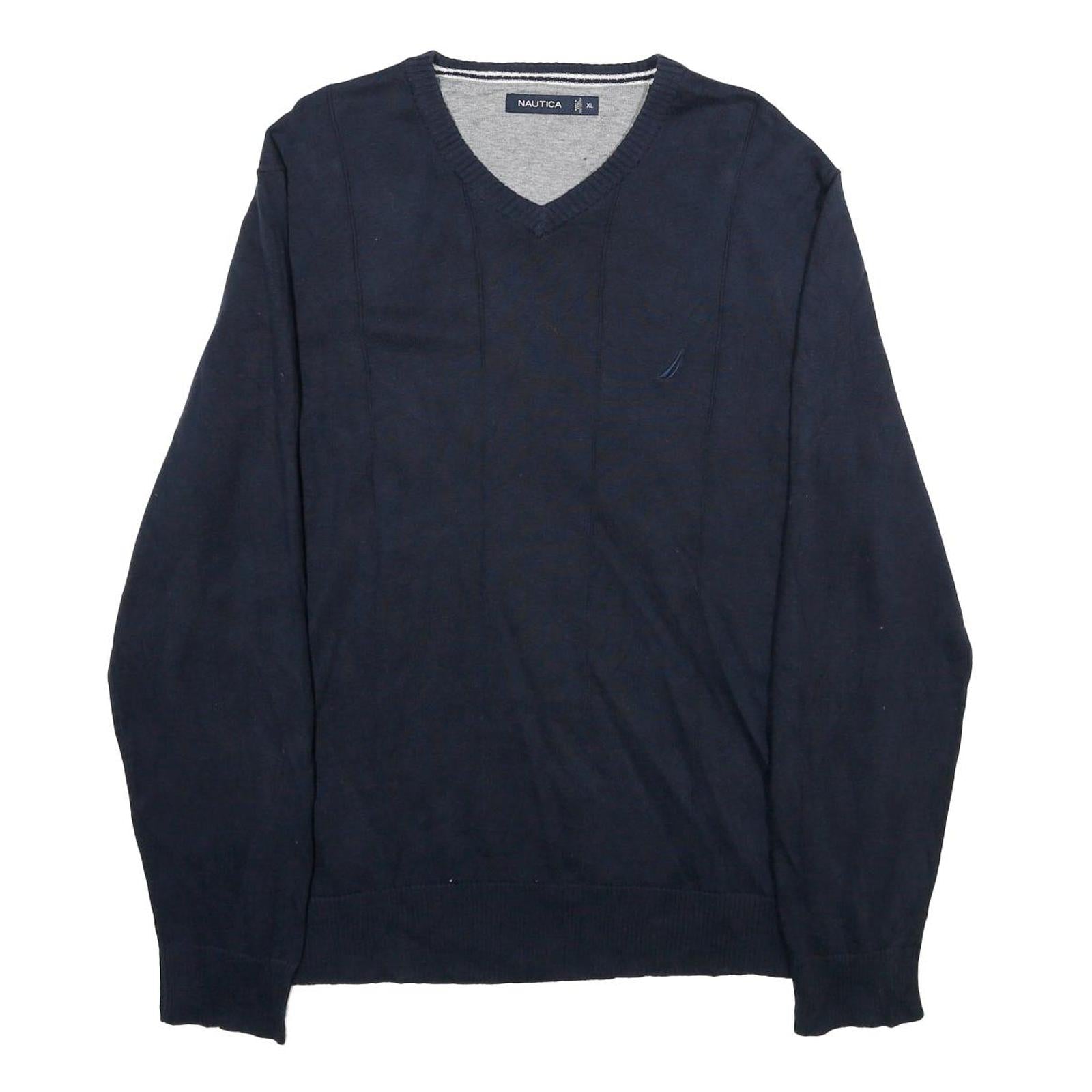 NAUTICA Mens Navy Blue Plain Cotton V-Neck Basic Knit Jumper XL Casual Wear Refurbished - N/A refurbished available on Cerqular