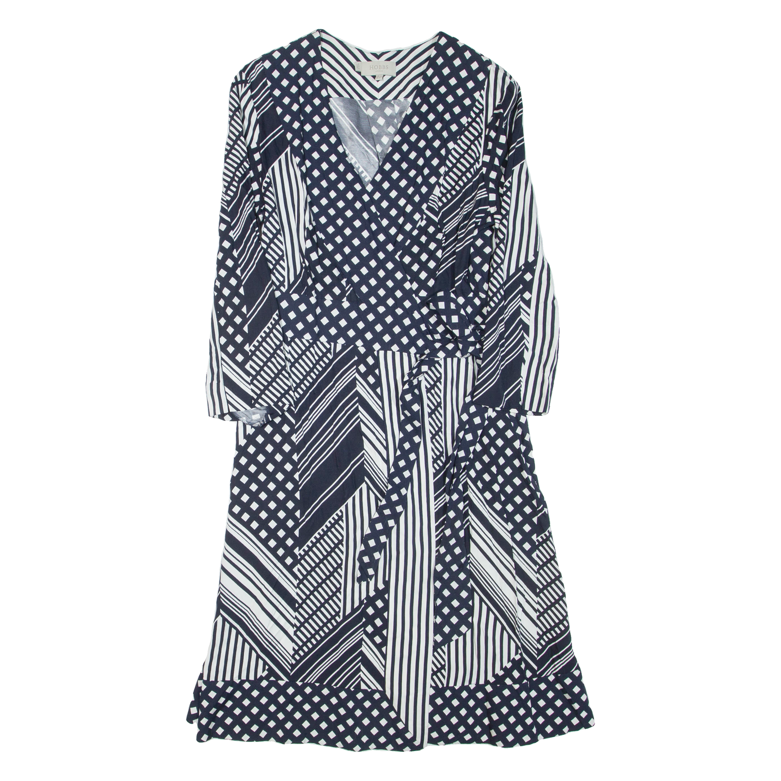 HOBBS LONDON Womens Wrap Dress Blue Viscose Geometric Long Sleeve Midi UK 10 Refurbished - N/A refurbished available on Cerqular