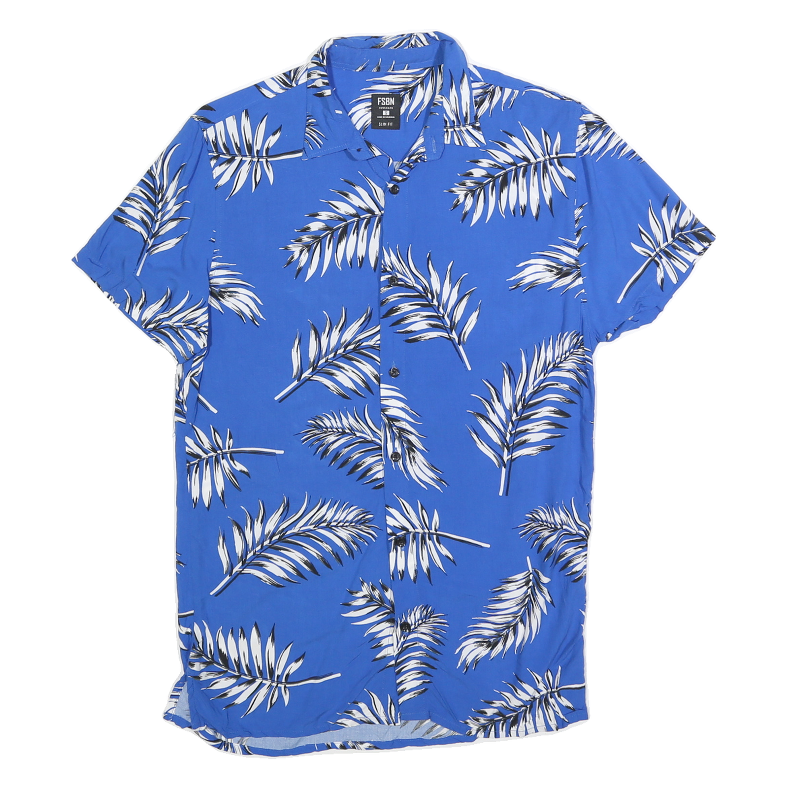 FSBN Mens Blue White Leaf Pattern Shirt S Slim Fit Casual Summer Polyester Refurbished - N/A refurbished available on Cerqular