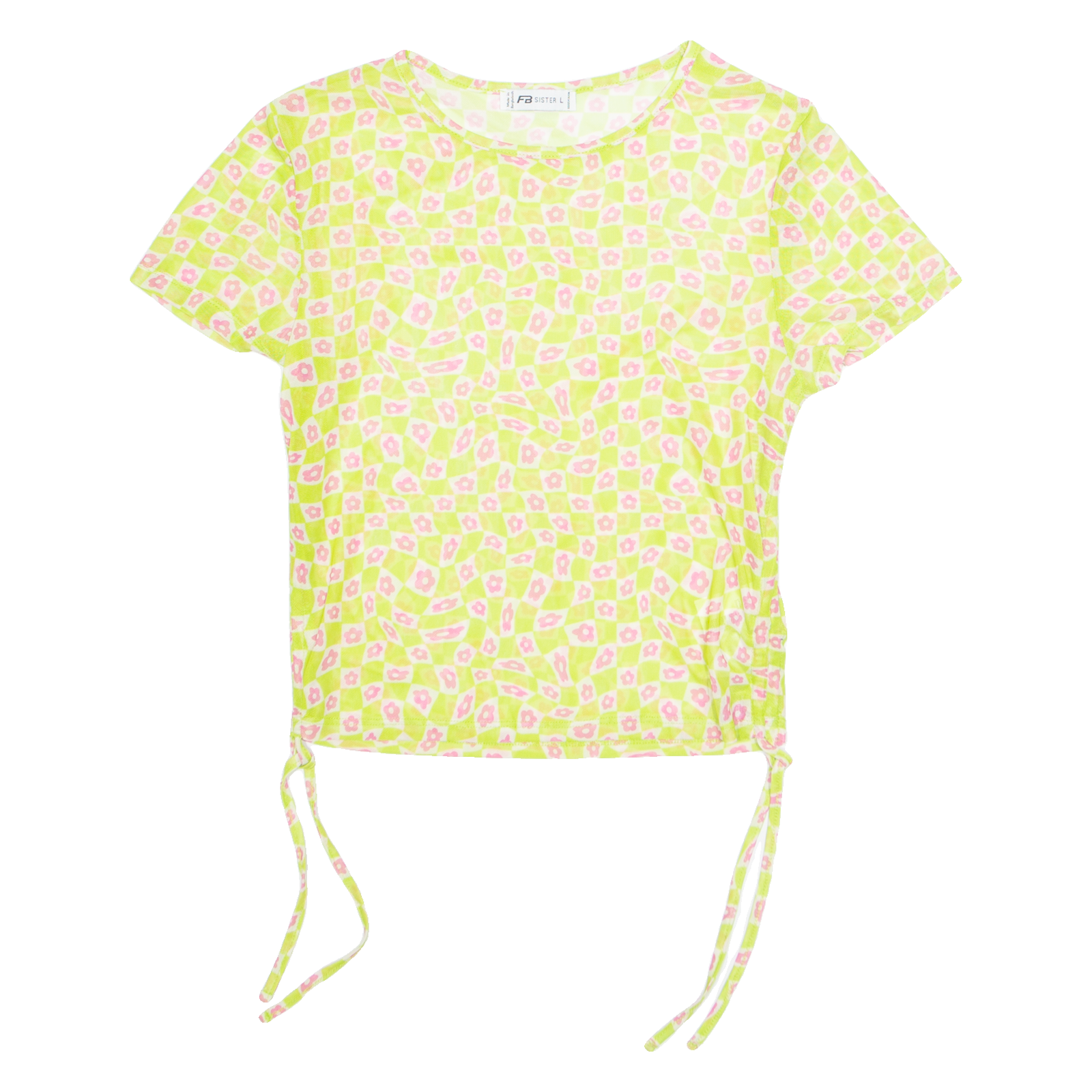 FB SISTER Sheer Ruched Womens Printed Top Green Floral L Refurbished - N/A refurbished available on Cerqular