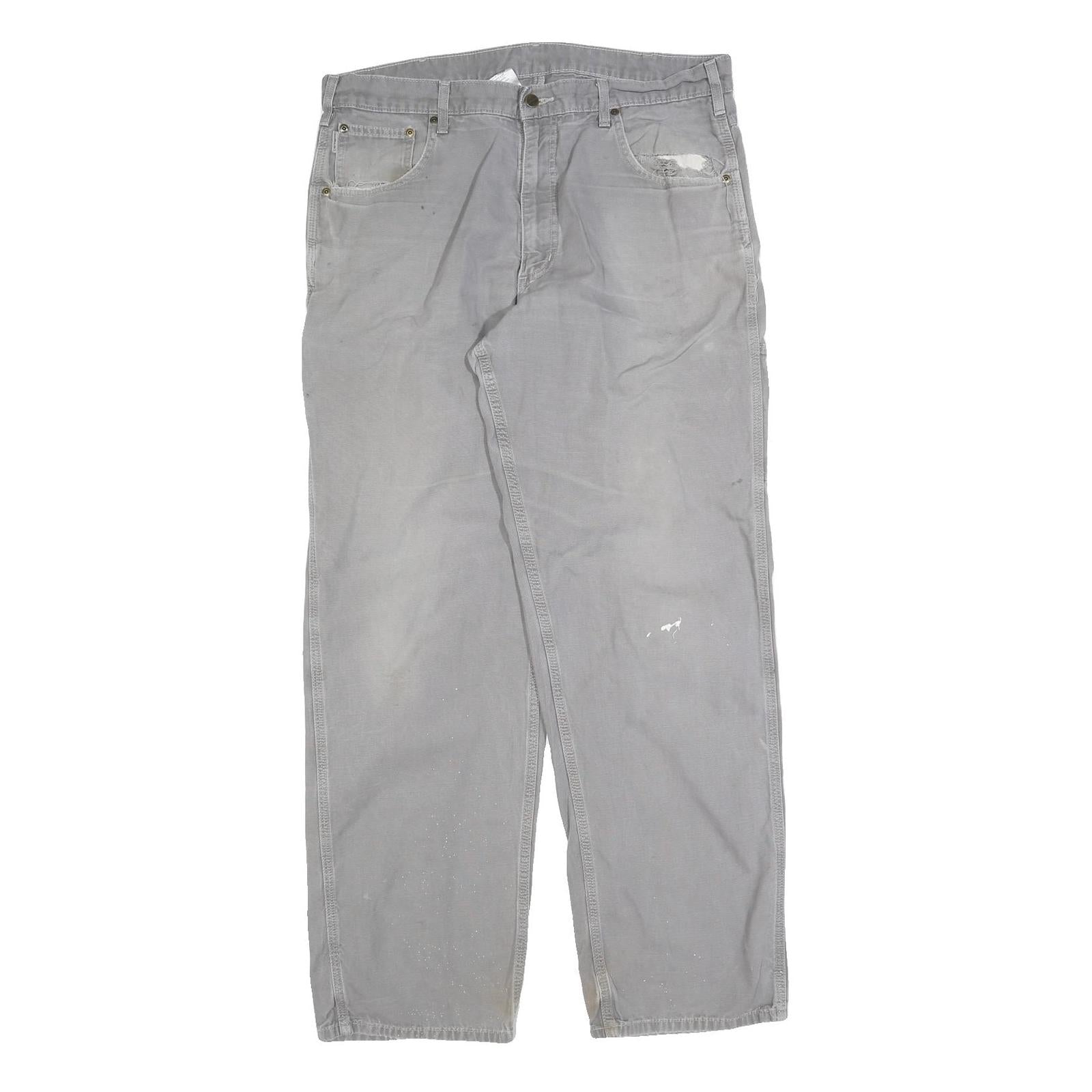 CARHARTT Mens Cotton Blend Grey Loose Straight Trousers W38 L34 Workwear Refurbished - N/A refurbished available on Cerqular